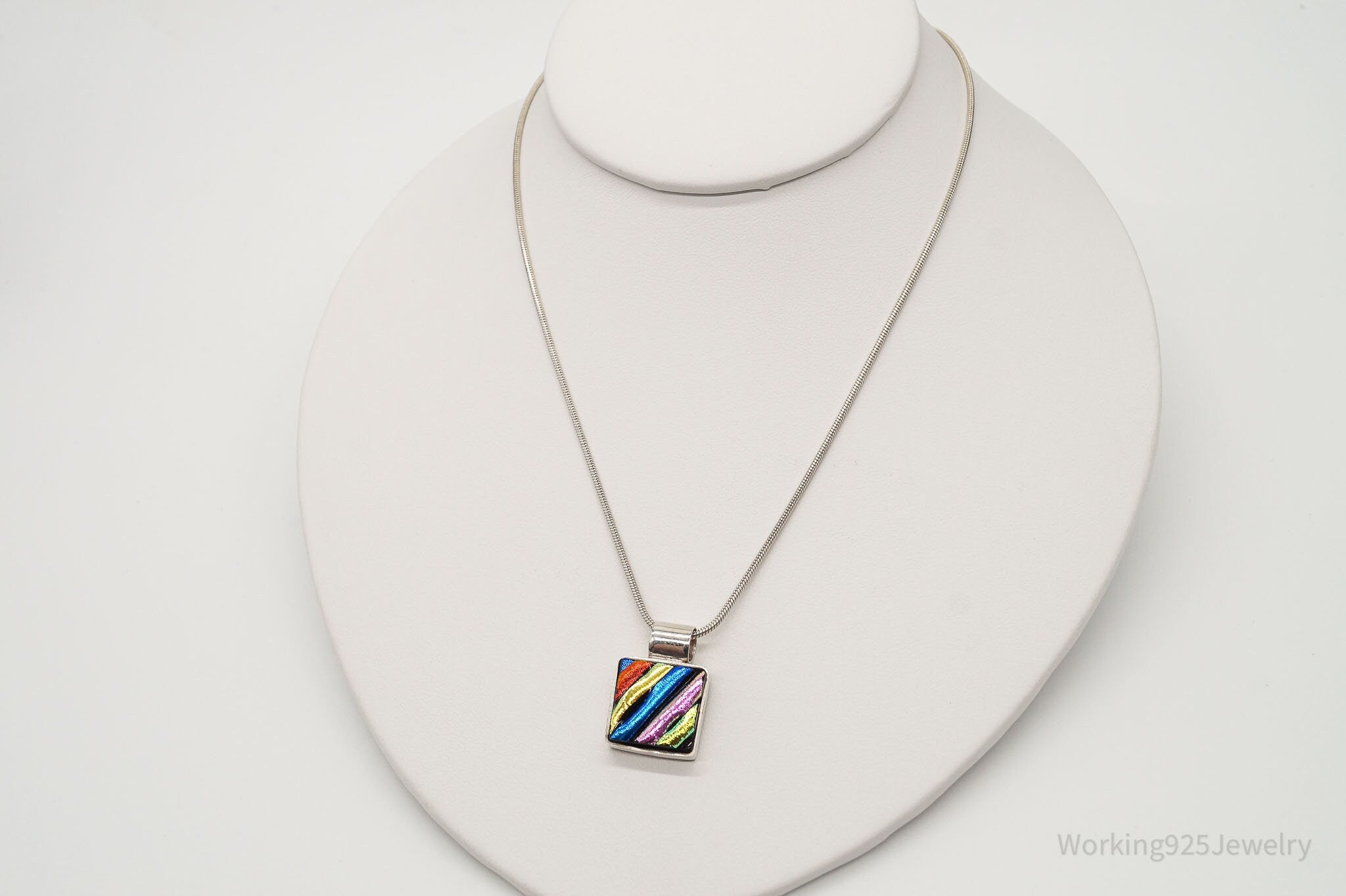 Vintage Rainbow Dichroic Glass Sterling Silver Necklace | Jewelry > Necklaces > Pendants | Wiccan Center