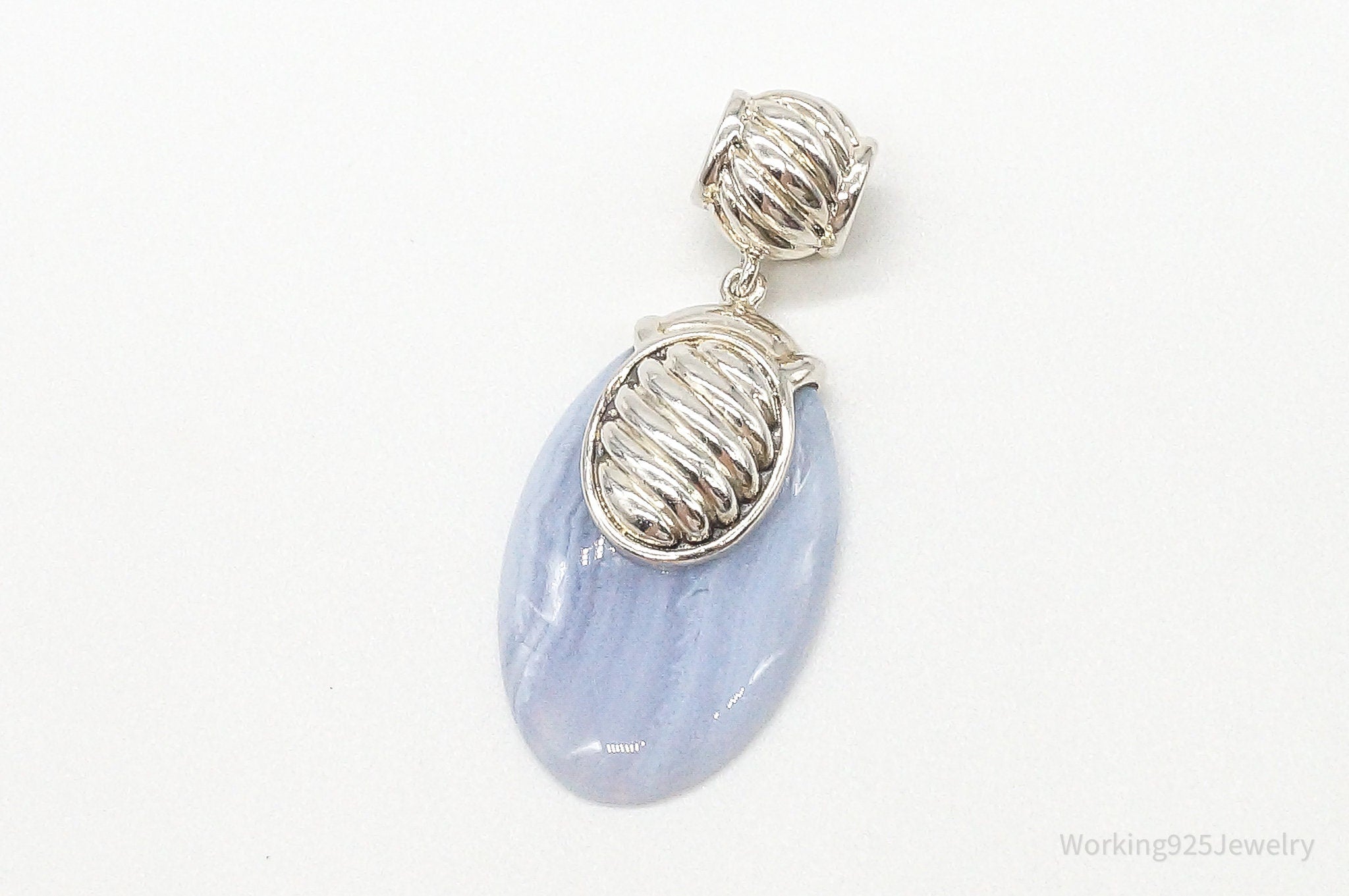 Large Vintage Blue Lace Agate Sterling Silver Pendant | Jewelry > Necklaces > Pendants | Wiccan Center
