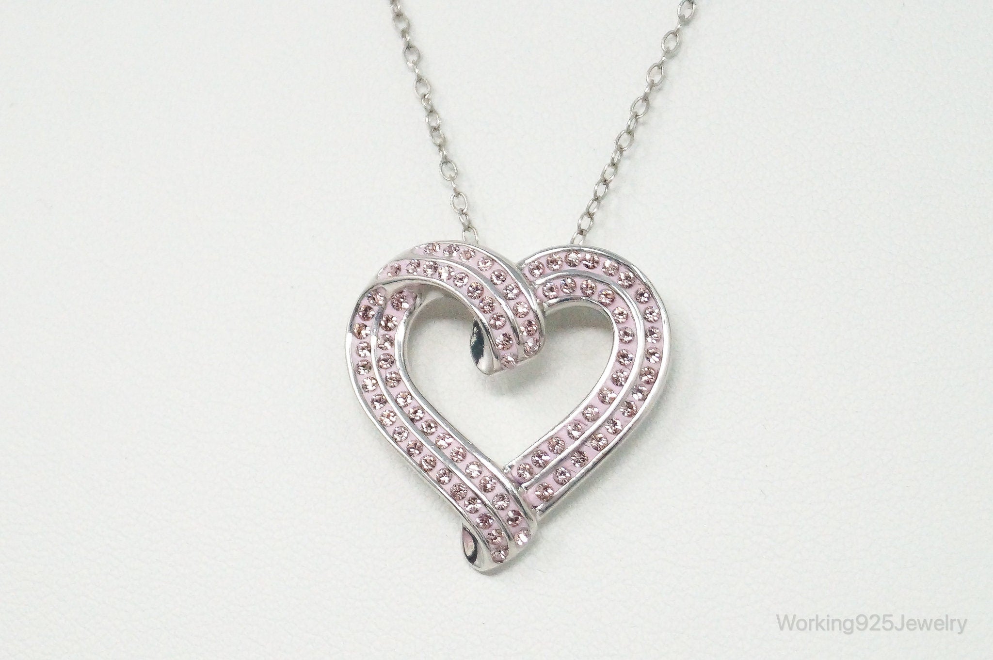 Vintage Designer RL Heart Pink Cubic Zirconia Sterling Silver Necklace | Jewelry > Necklaces > Pendants | Wiccan Center