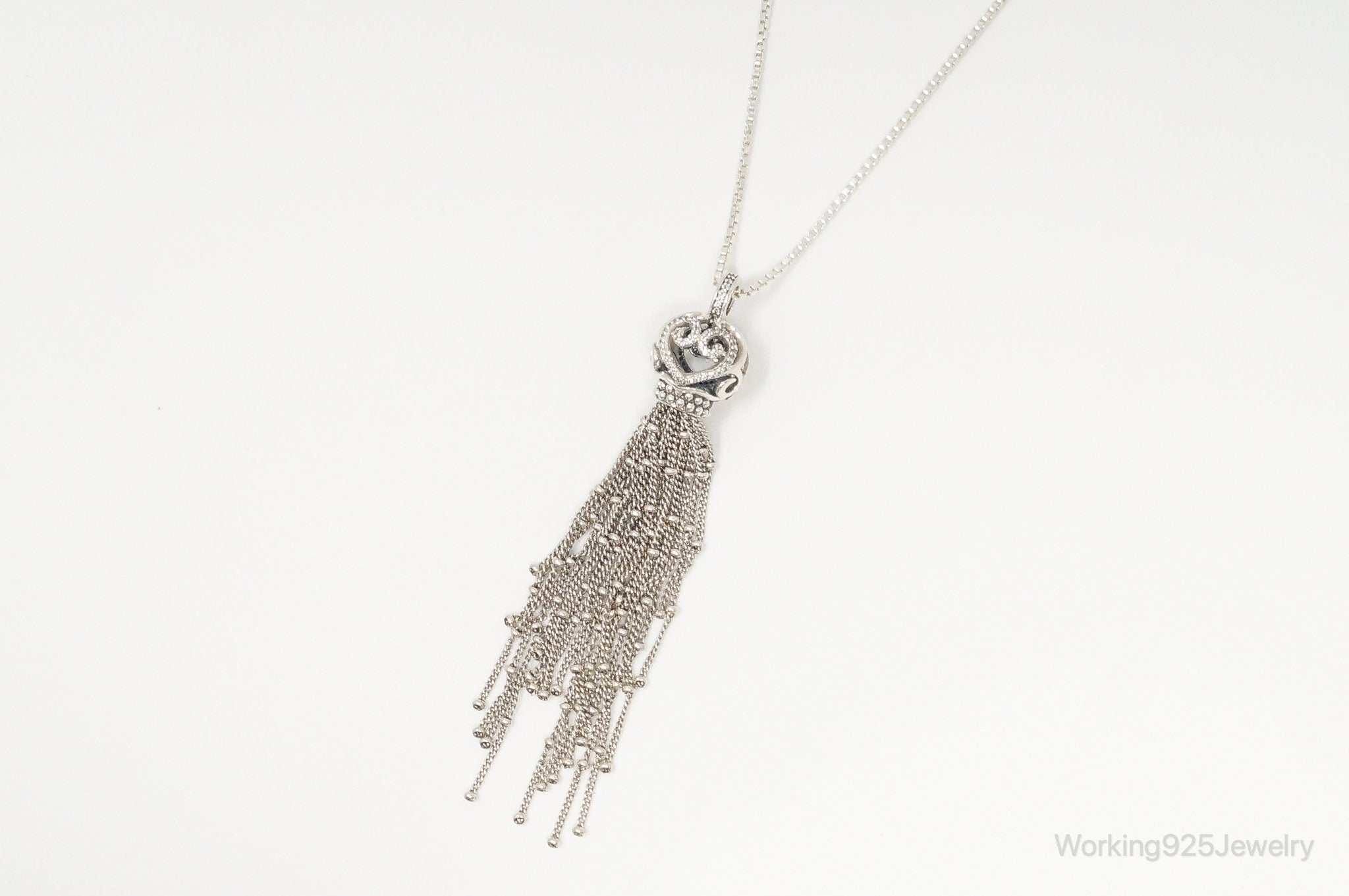 Vintage Open Heart Cubic Zirconia Mesh Sterling Silver Necklace | Jewelry > Necklaces > Pendants | Wiccan Center