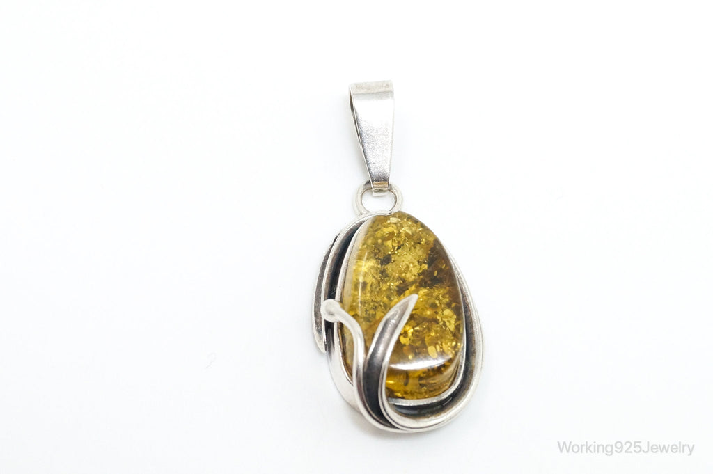 Vintage Honey Amber Modernist Sterling Silver Necklace Pendant | Jewelry > Necklaces > Pendants | Wiccan Center