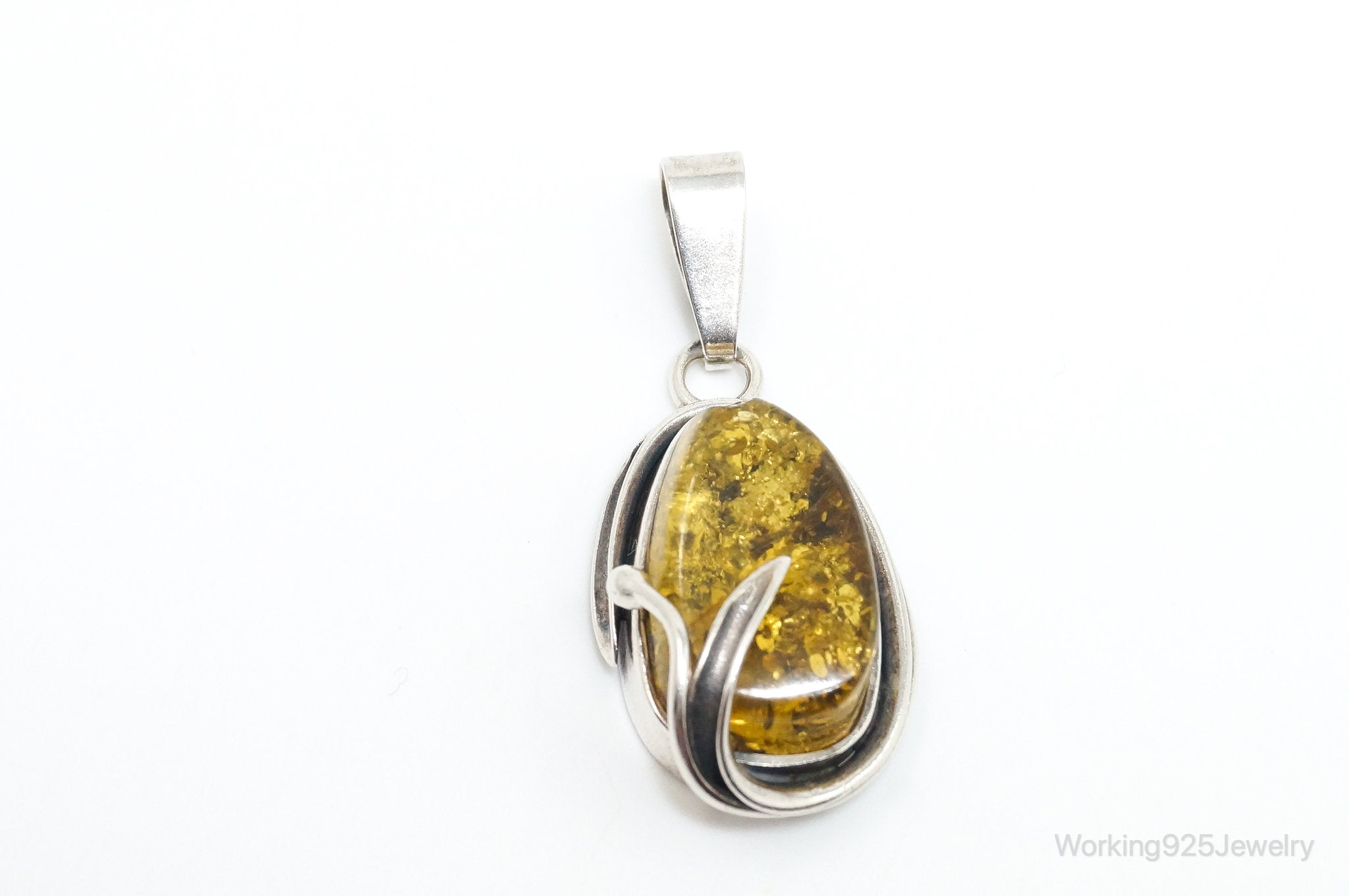 Vintage Honey Amber Modernist Sterling Silver Necklace Pendant | Jewelry > Necklaces > Pendants | Wiccan Center