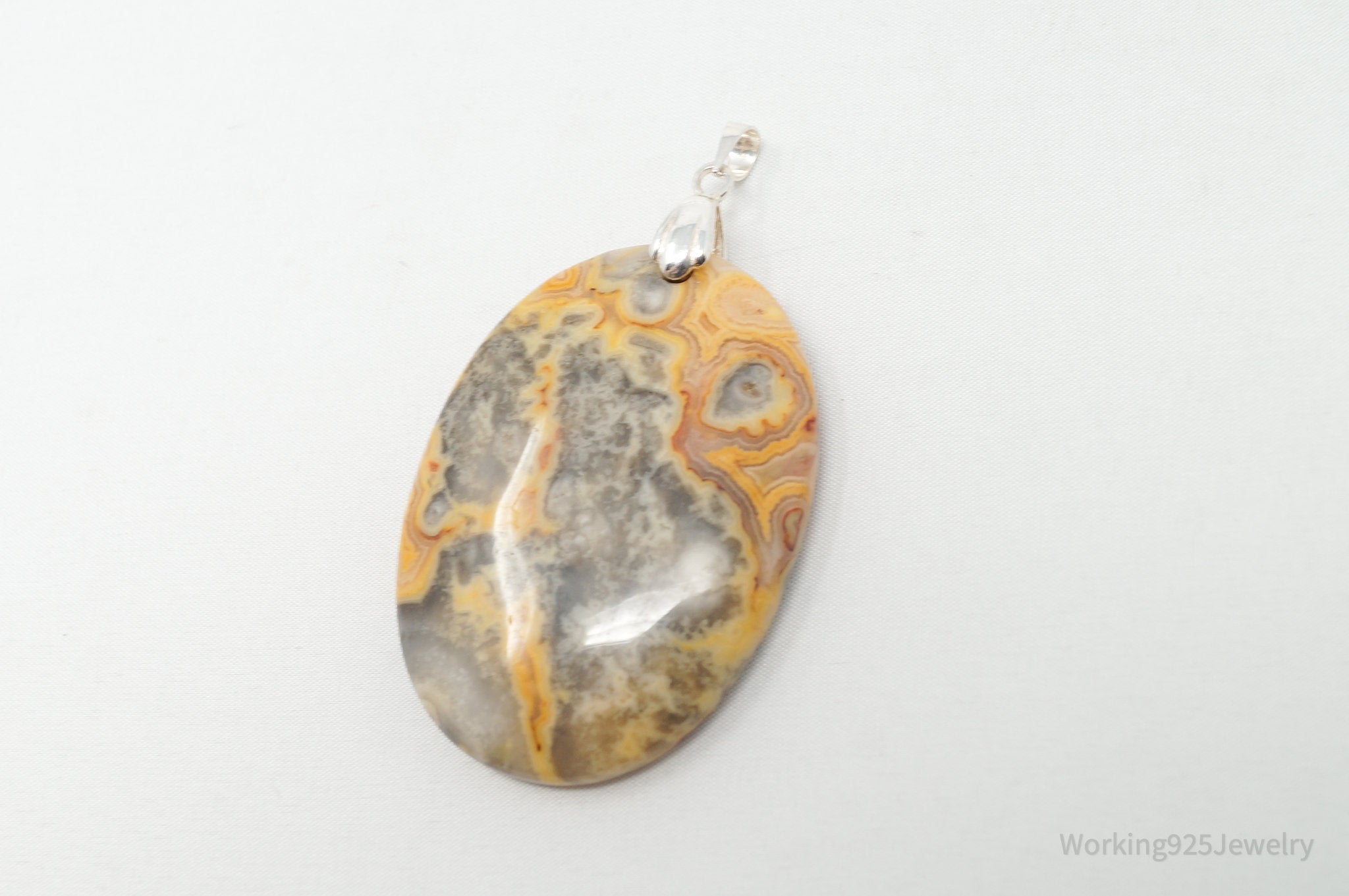 Vintage Large Orange Lace Agate Sterling Silver Necklace Pendant | Jewelry > Necklaces > Pendants | Wiccan Center