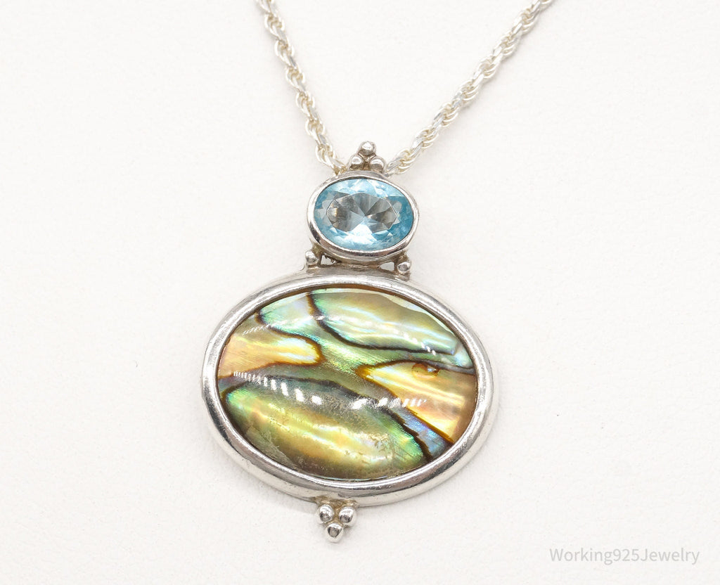 Vintage Paua Abalone Shell Blue Topaz Sterling Silver Necklace | Jewelry > Necklaces > Pendants | Wiccan Center