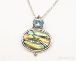 Vintage Paua Abalone Shell Blue Topaz Sterling Silver Necklace | Jewelry > Necklaces > Pendants | Wiccan Center