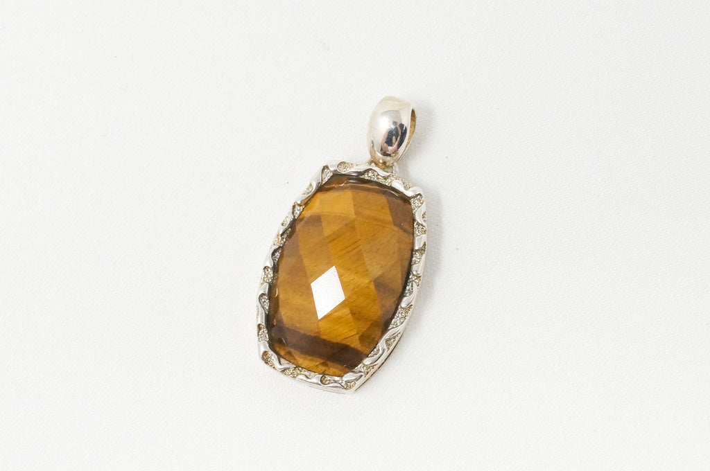Vintage Large Tiger Eye Southwestern Sterling Silver Necklace Pendant | Jewelry > Necklaces > Pendants | Wiccan Center