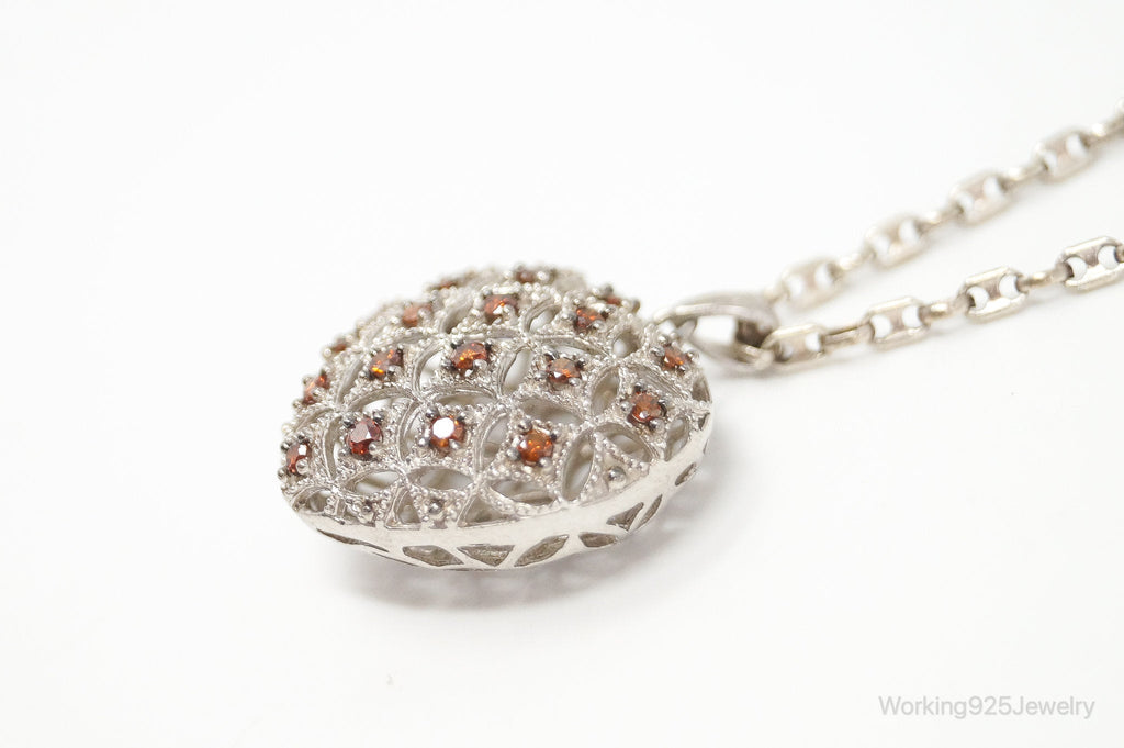Designer Orange Cubic Zirconia Sterling Silver Heart Necklace | Jewelry > Necklaces > Pendants | Wiccan Center