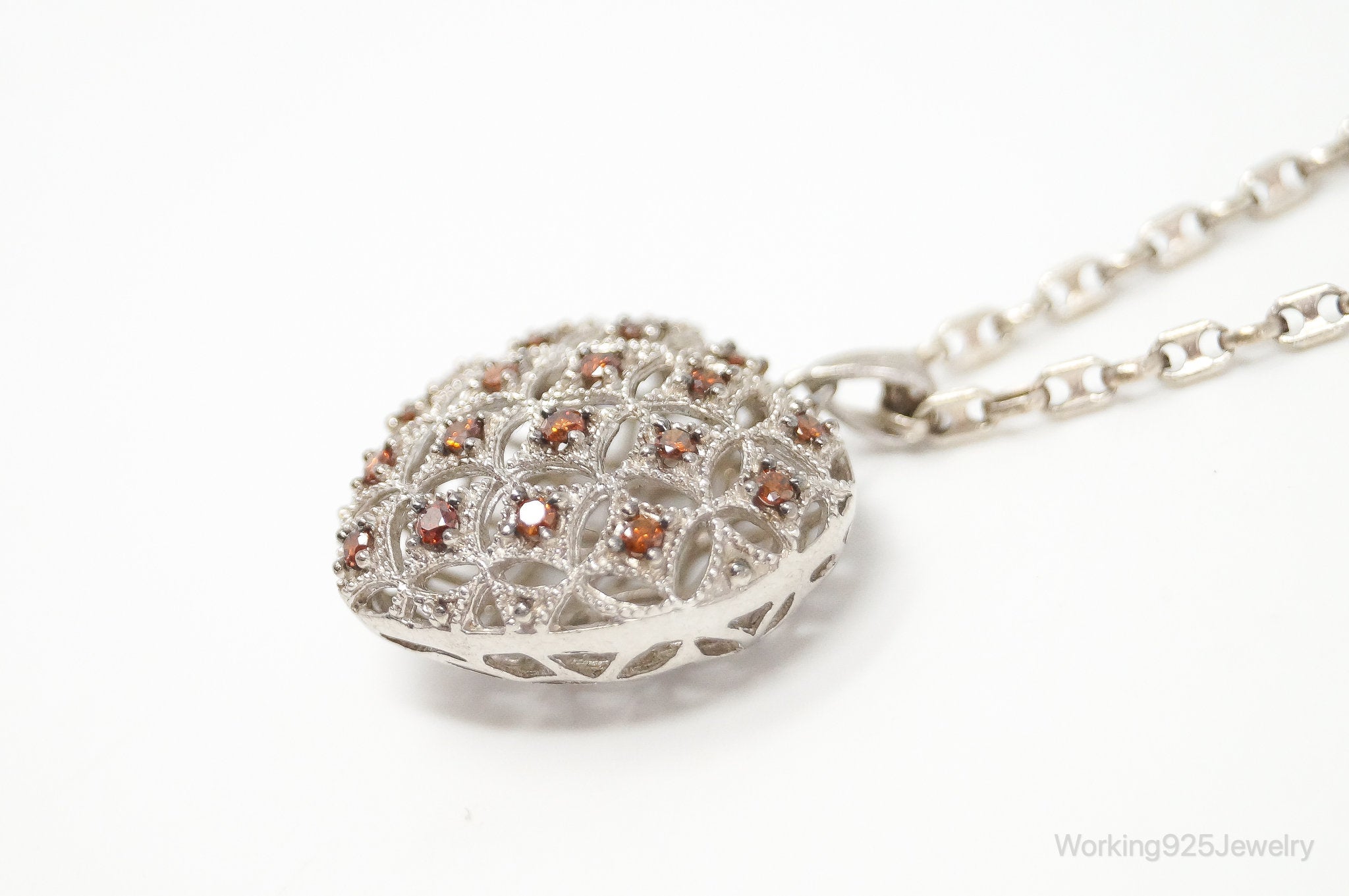 Designer Orange Cubic Zirconia Sterling Silver Heart Necklace | Jewelry > Necklaces > Pendants | Wiccan Center