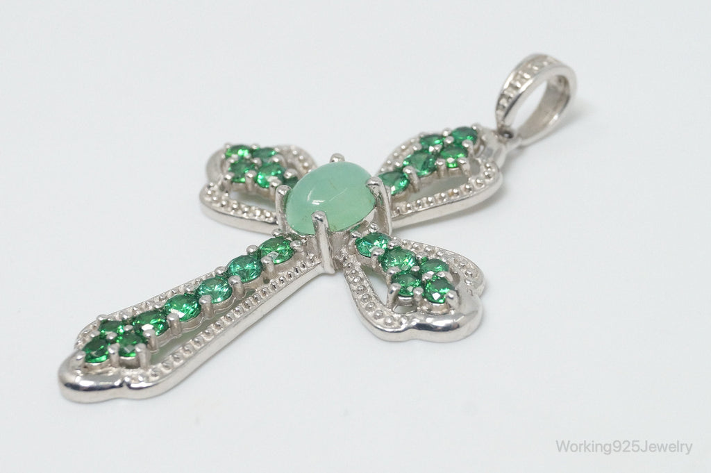 Vintage Green Chalcedony Green Cubic Zirconia Cross Sterling Silver Pendant | Jewelry > Necklaces > Pendants | Wiccan Center