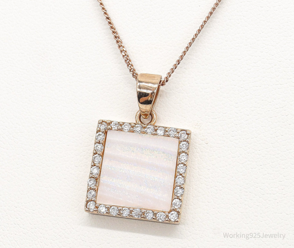 Pink Mother Of Pearl Cubic Zirconia Rose Gold Vermeil Sterling Silver Necklace | Jewelry > Necklaces > Pendants | Wiccan Center