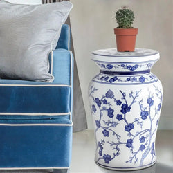 Cherry Blossom Ceramic Garden Stool – 17.7" Indoor/Outdoor Side Table | Stool | Wiccan Center