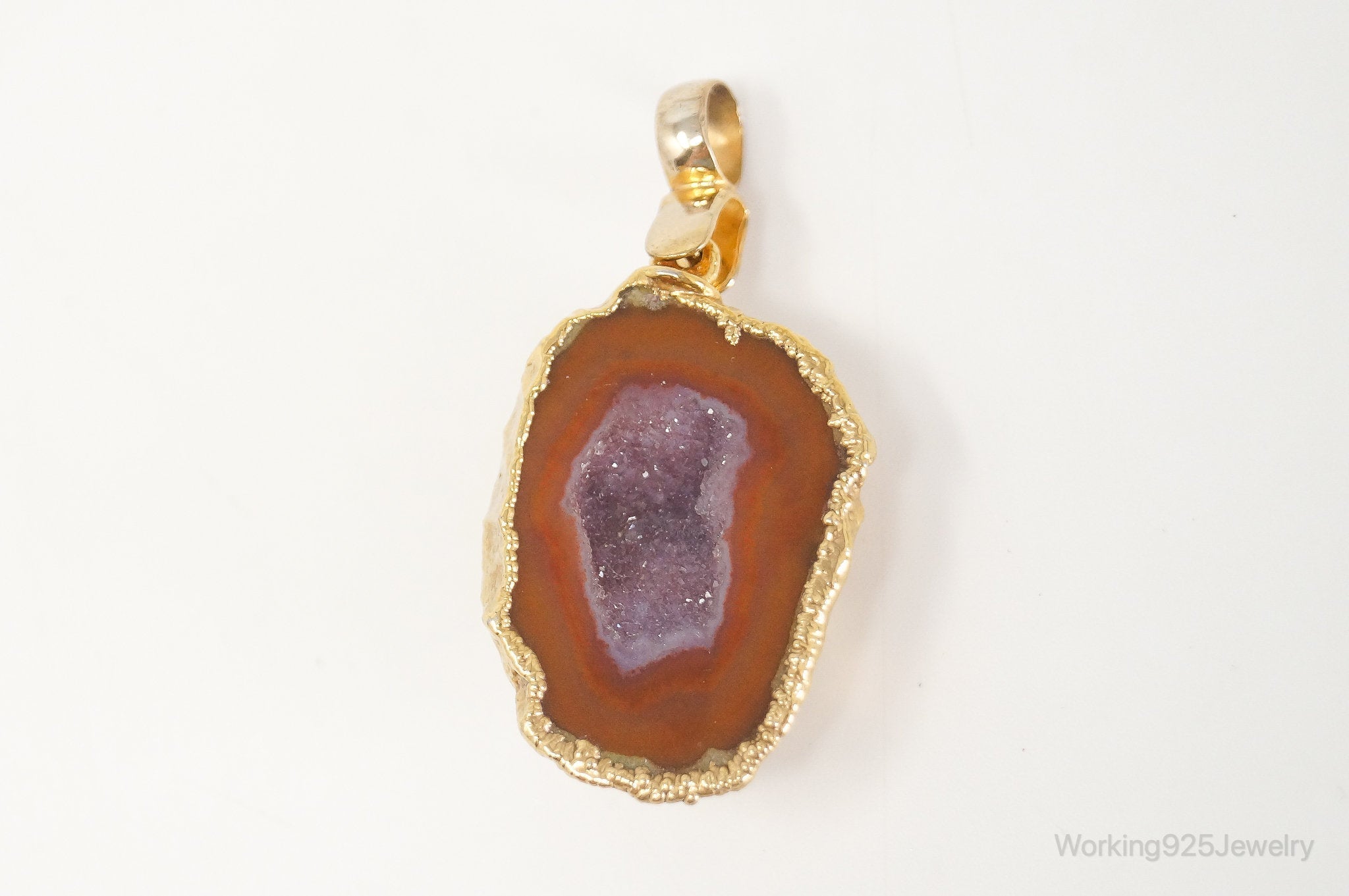 Vintage Druzy Agate Geode Gold Vermeil Sterling Silver Necklace Pendant | Jewelry > Necklaces > Pendants | Wiccan Center