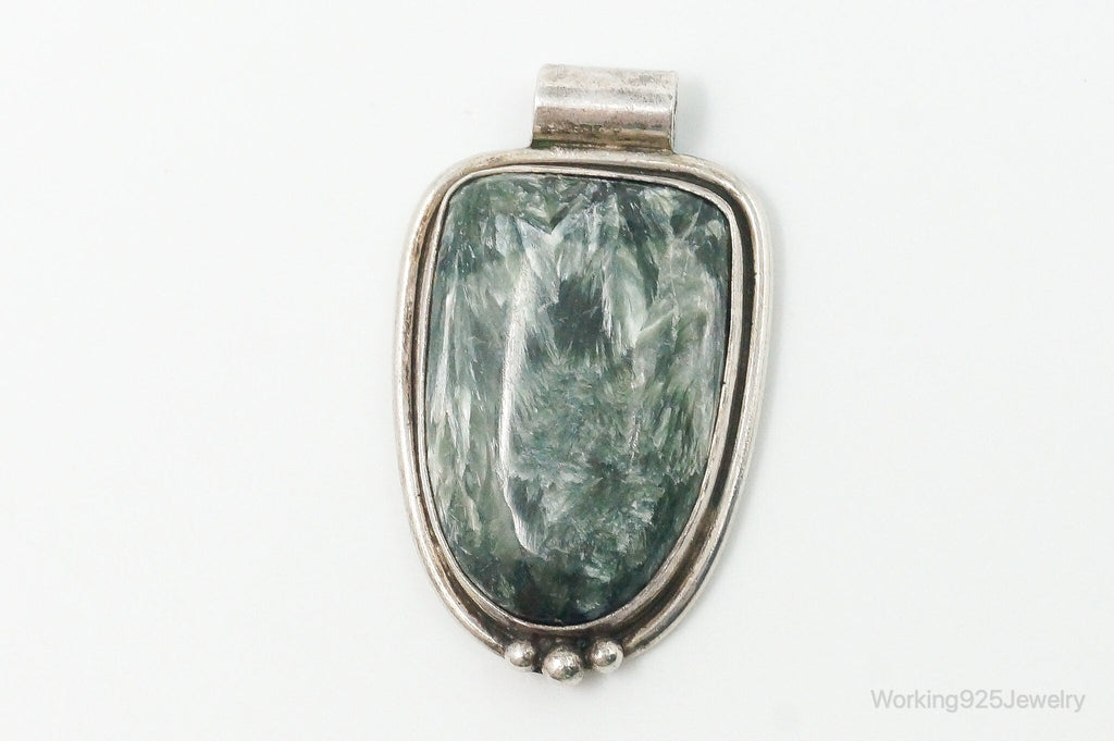 Vintage Large Green Seraphinite Sterling Silver Necklace Pendant | Jewelry > Necklaces > Pendants | Wiccan Center