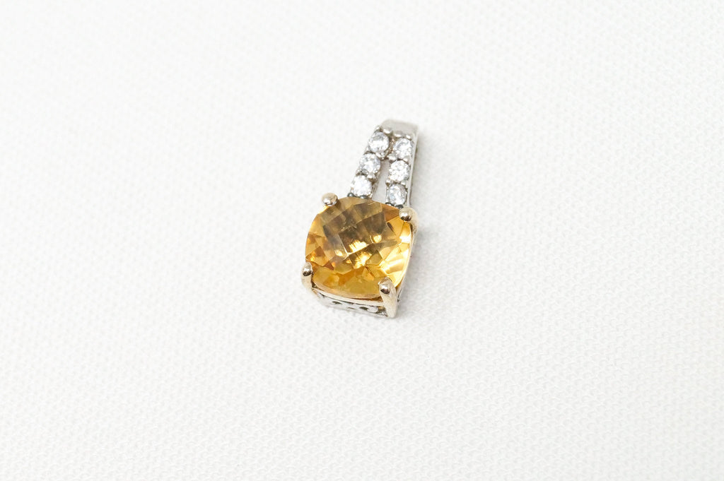 Vintage Art Deco 10K Yellow Gold Citrine CZ Sterling Silver Necklace Pendant | Jewelry > Necklaces > Pendants | Wiccan Center