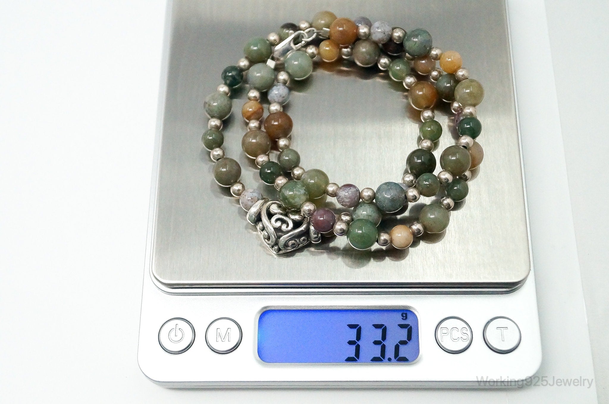 Vintage Multi Gem Agate Jasper Beads Sterling Silver Necklace | Jewelry > Necklaces > Pendants | Wiccan Center