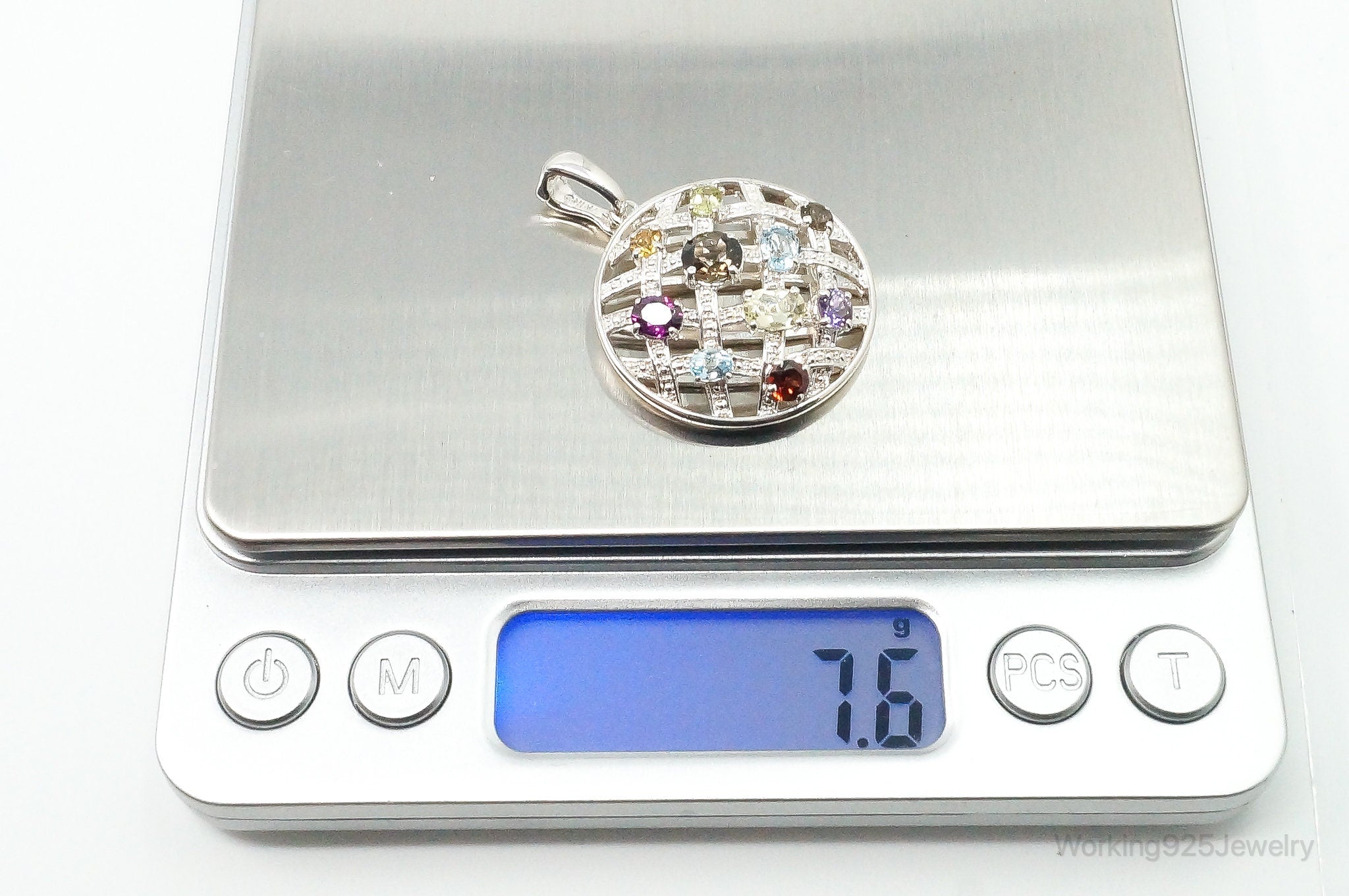 Vintage Multi Gemstone Sterling Silver Necklace Pendant | Jewelry > Necklaces > Pendants | Wiccan Center