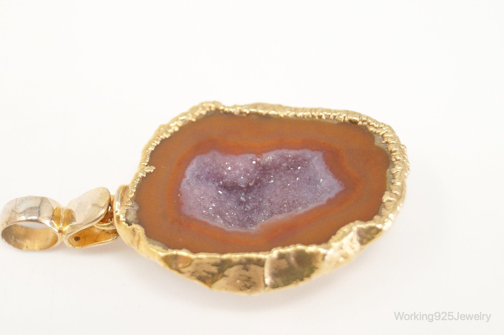 Vintage Druzy Agate Geode Gold Vermeil Sterling Silver Necklace Pendant | Jewelry > Necklaces > Pendants | Wiccan Center