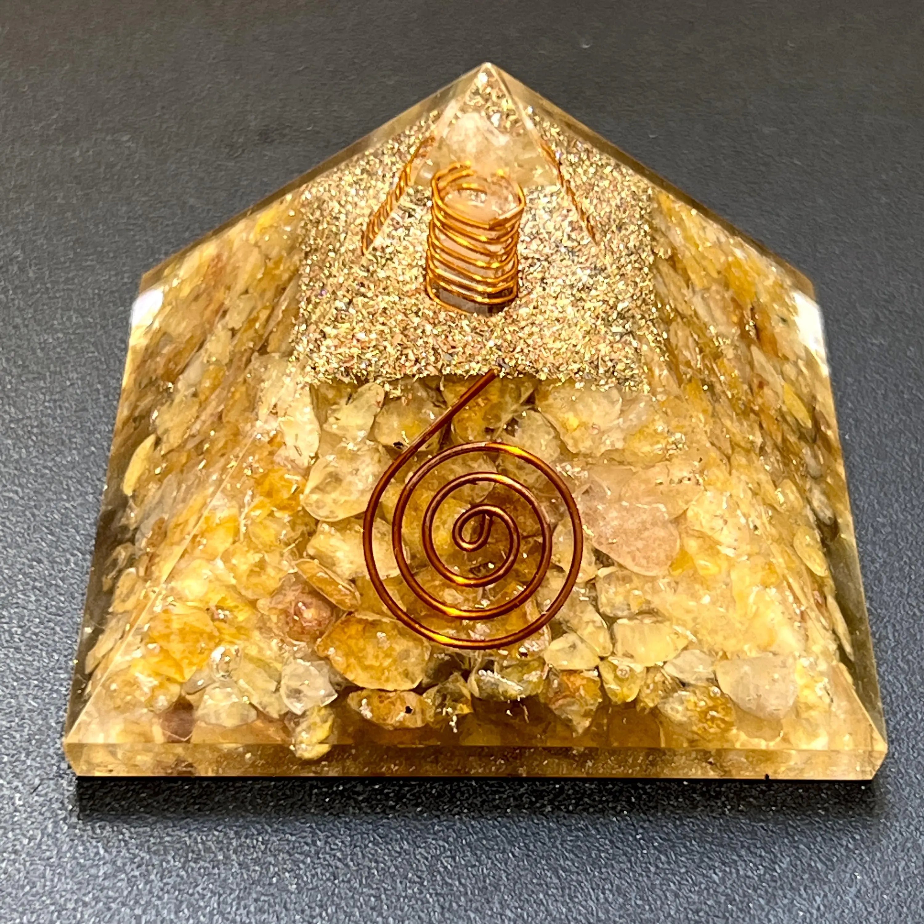 Golden Yellow Quartz Crystal Resin Pyramid Gemstone Decor Carving | Home & Living > Home Decor > Home Accents > Rocks & Geodes | Wiccan Center