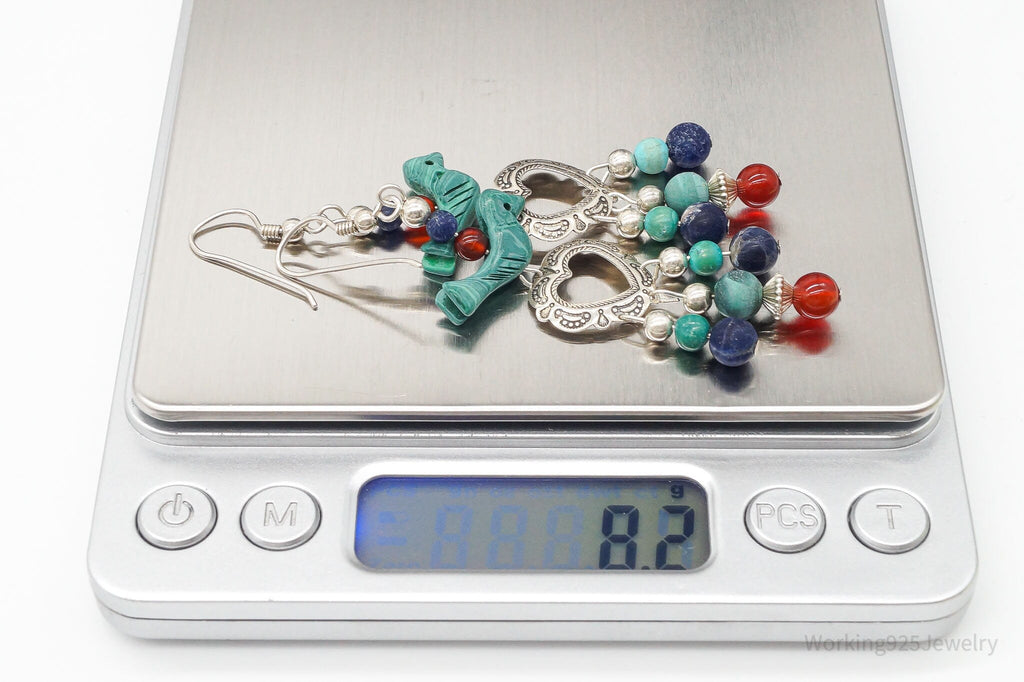 Vintage Native American QT Quoc Multi Gemstone Bead Sterling Silver Earrings | Jewelry > Earrings | Wiccan Center