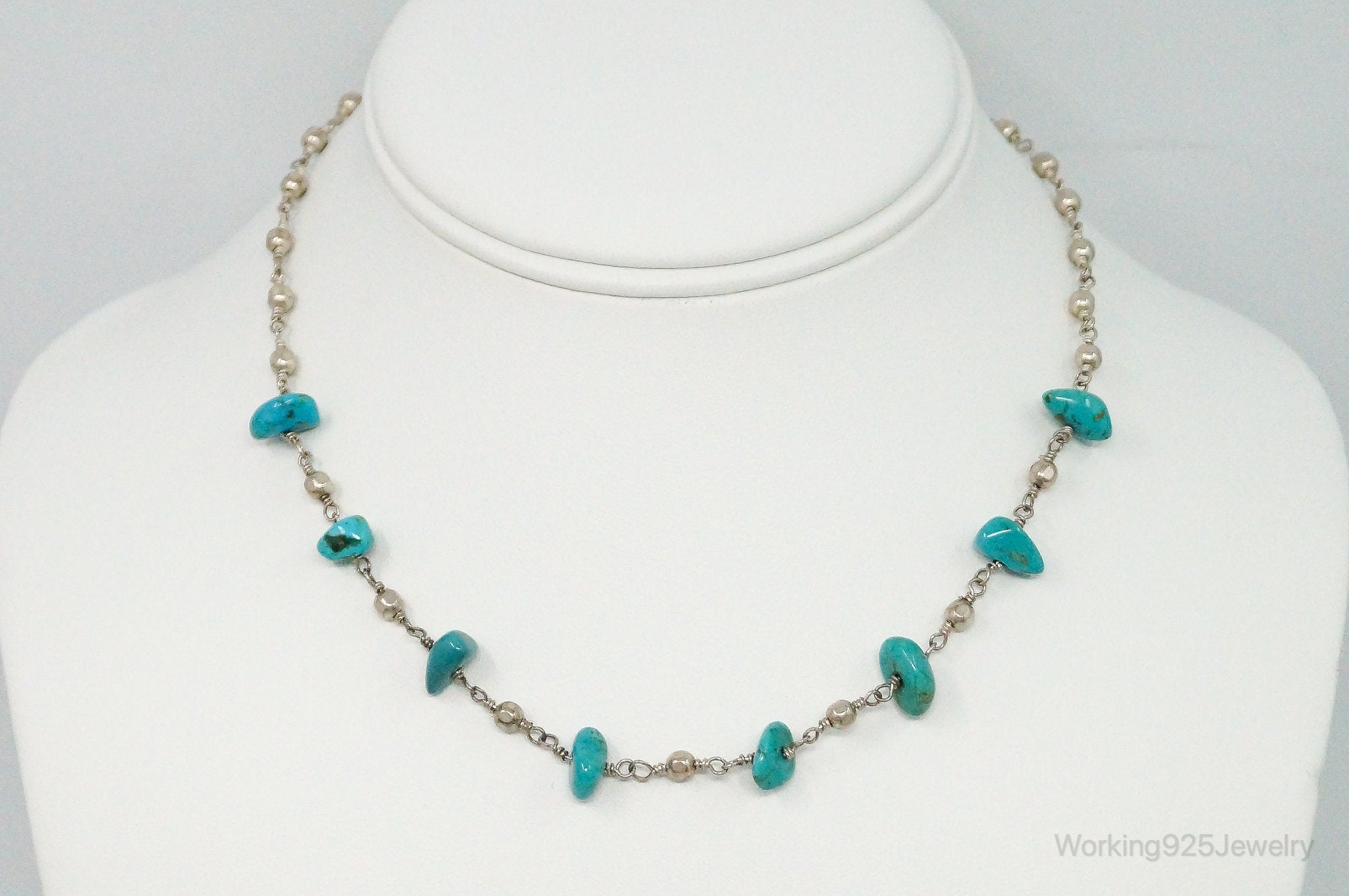 Vintage Native American Turquoise Sterling Silver Bead Necklace | Jewelry > Necklaces > Pendants | Wiccan Center
