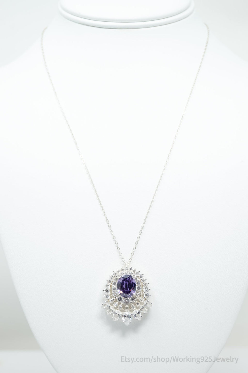 Vintage Amethyst CZ Art Deco Sterling Silver Long Chain Necklace | Jewelry > Necklaces > Pendants | Wiccan Center