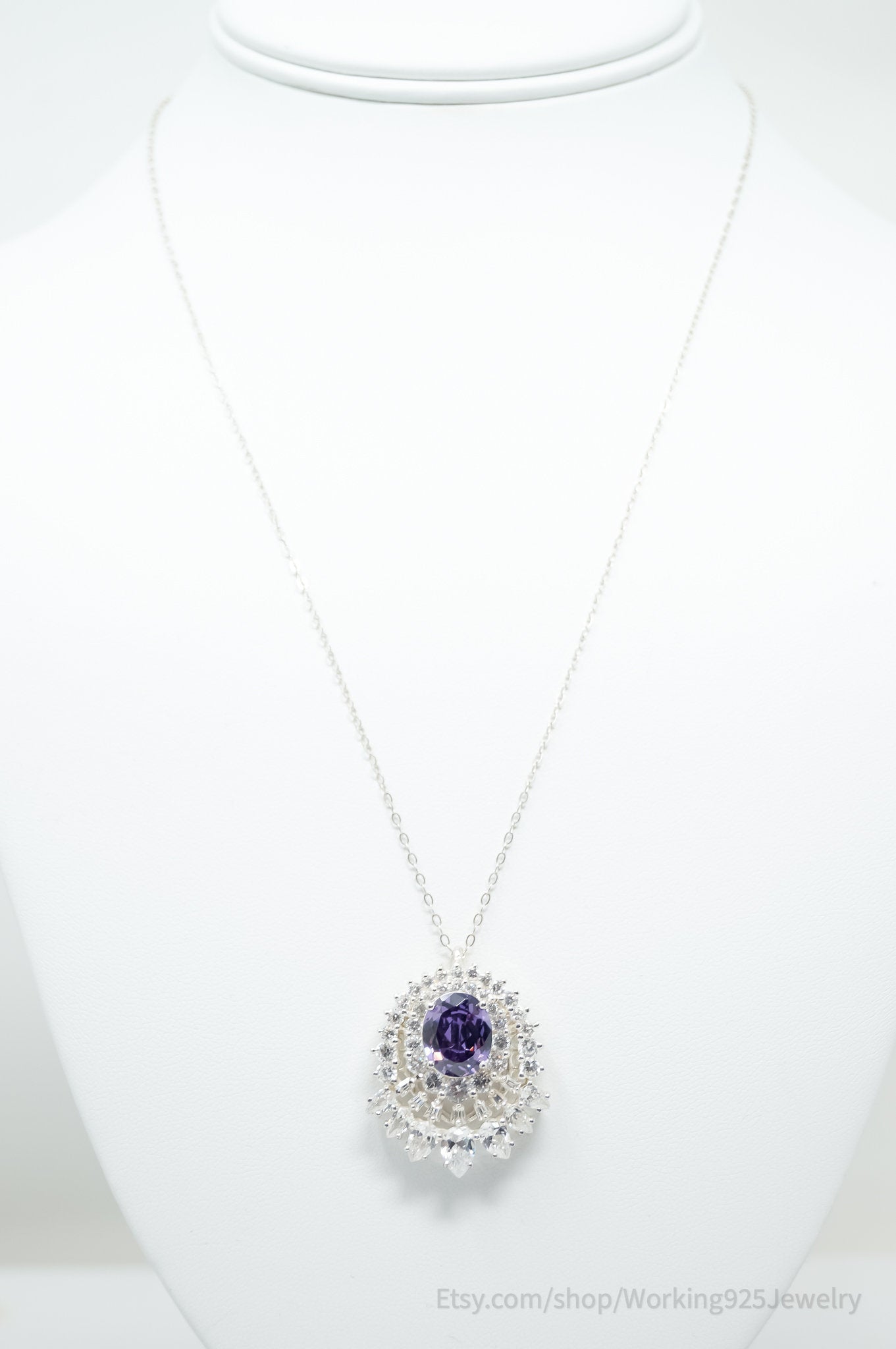 Vintage Amethyst CZ Art Deco Sterling Silver Long Chain Necklace | Jewelry > Necklaces > Pendants | Wiccan Center