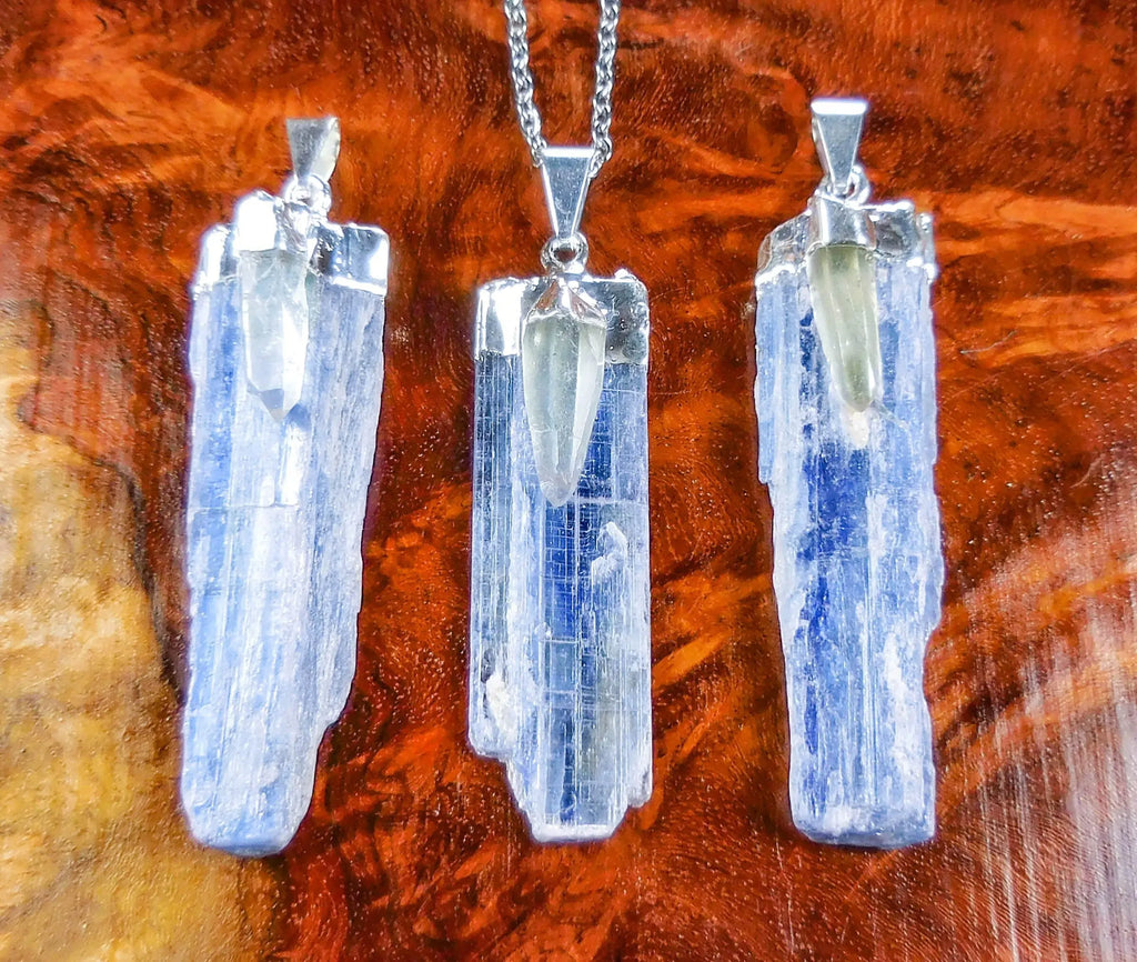 Kyanite and Quartz Crystal Pendant (Silver Plated) Blue Gemstone Jewelry Necklace Supply | Craft Supplies & Tools > Beads, Gems & Cabochons > Charms & Pendants > Pendants | Wiccan Center