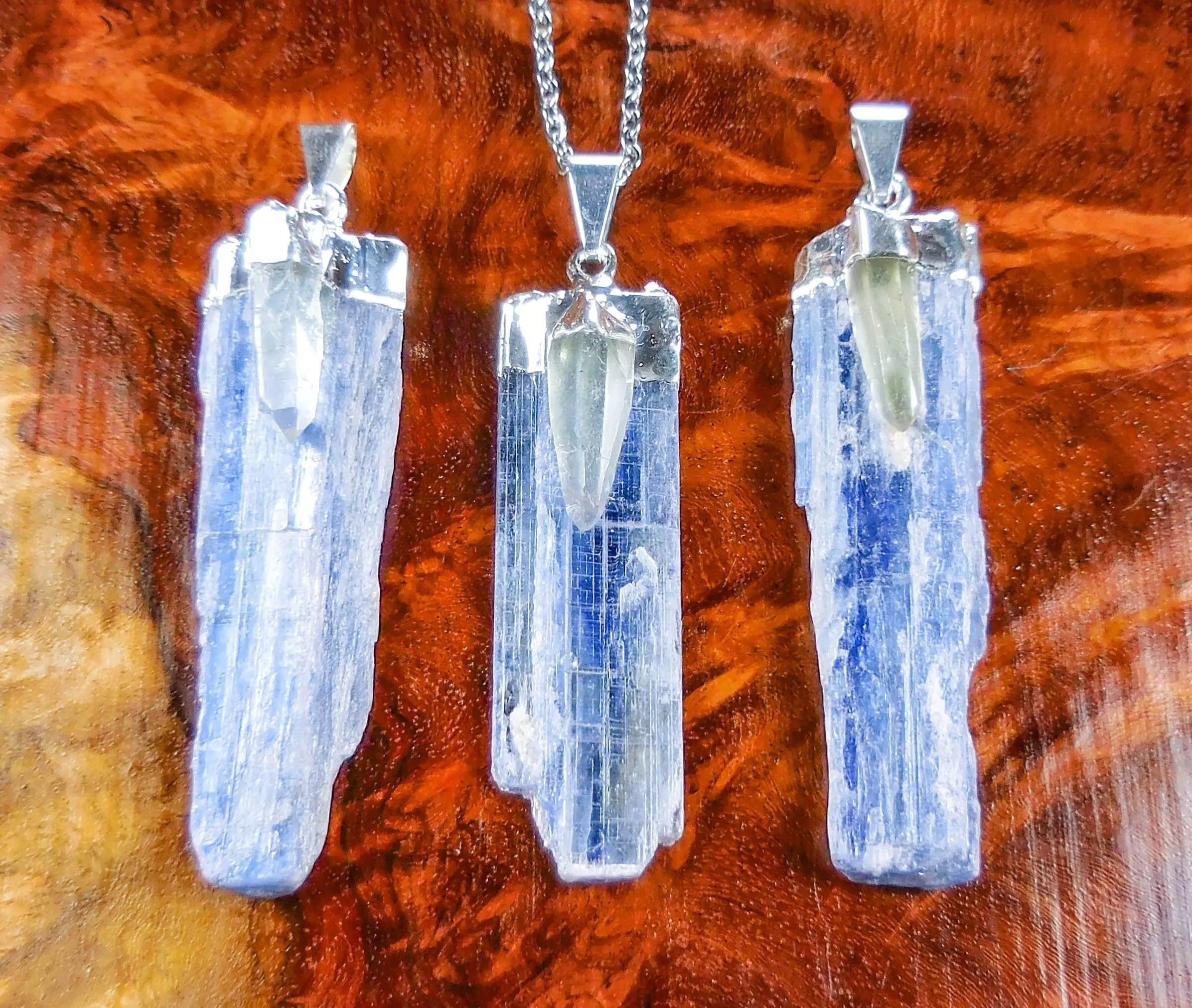 Kyanite and Quartz Crystal Pendant (Silver Plated) Blue Gemstone Jewelry Necklace Supply | Craft Supplies & Tools > Beads, Gems & Cabochons > Charms & Pendants > Pendants | Wiccan Center