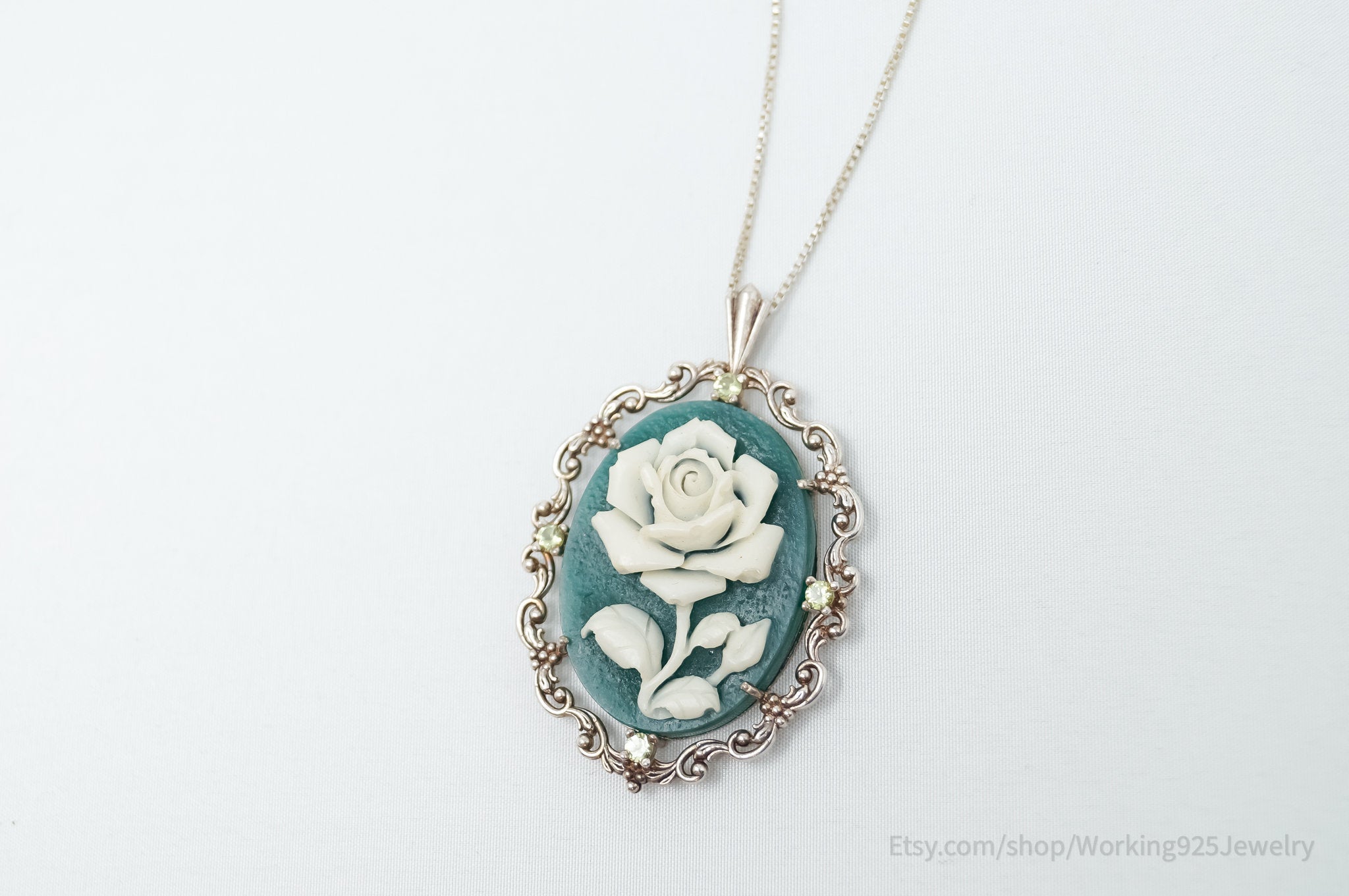 Vintage Carved Flower Dyed Fossil Sterling Silver Necklace | Jewelry > Necklaces > Pendants | Wiccan Center