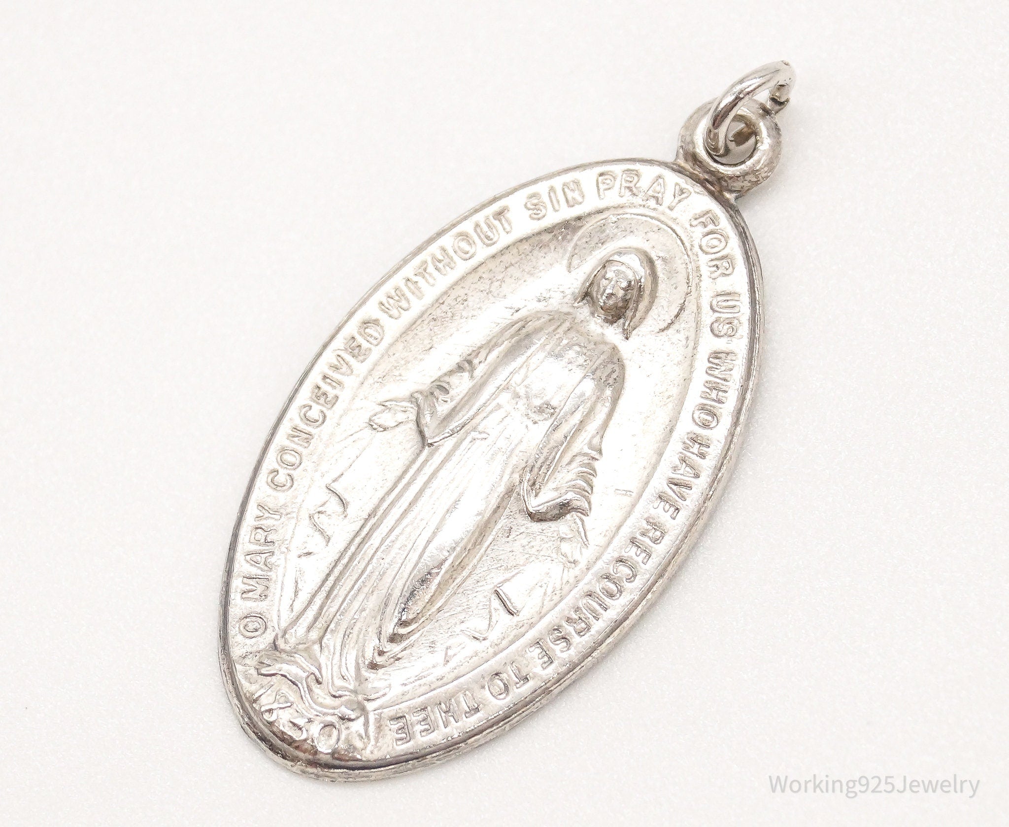 Antique Mary Pray For Us Sterling Silver Pendant | Jewelry > Necklaces > Pendants | Wiccan Center
