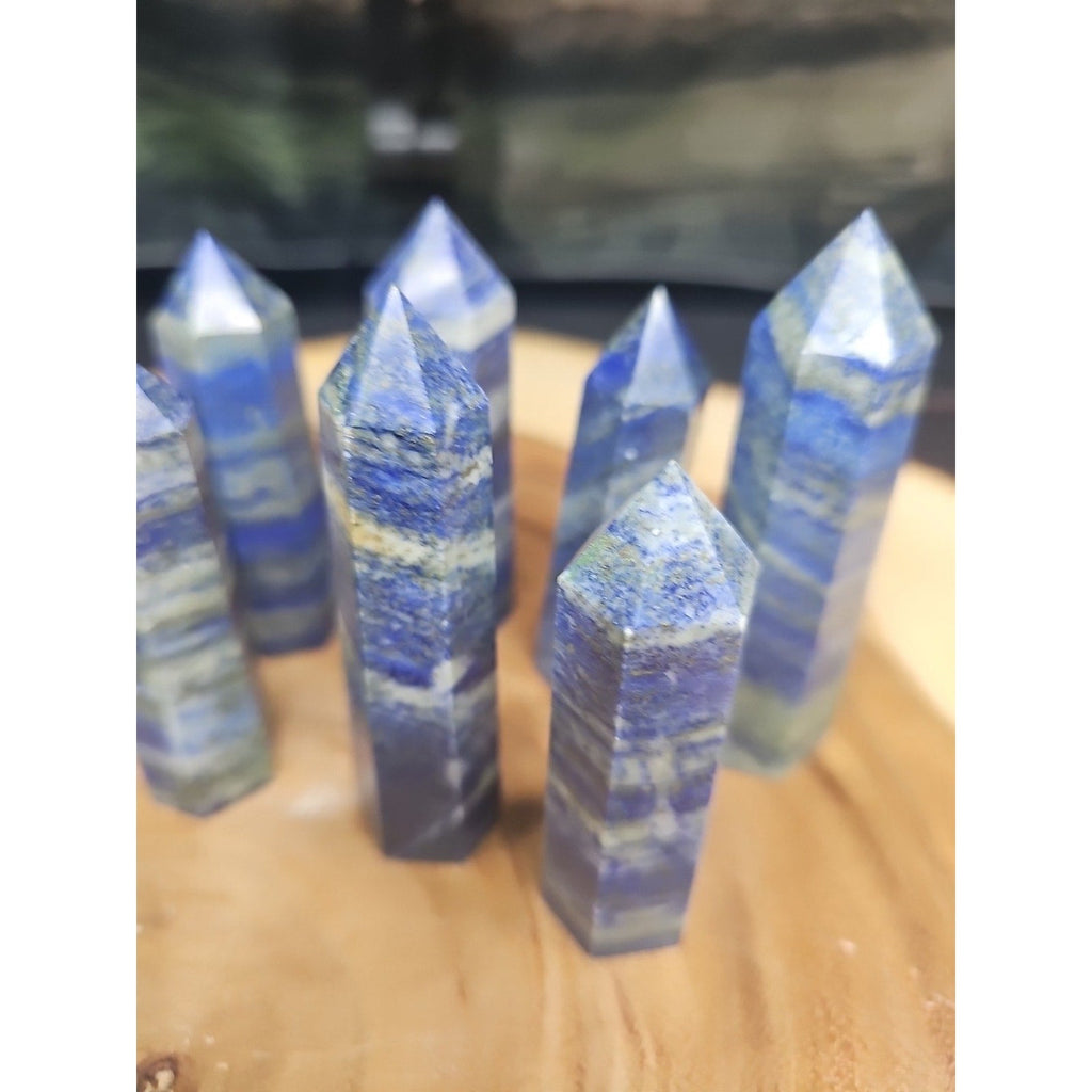 Blue Lapis Lazuli & Pyrite Crystal Tower — Rare Generator Point from Brazil | CrystalCloud Company | Crystal Points & Towers | Wiccan Center