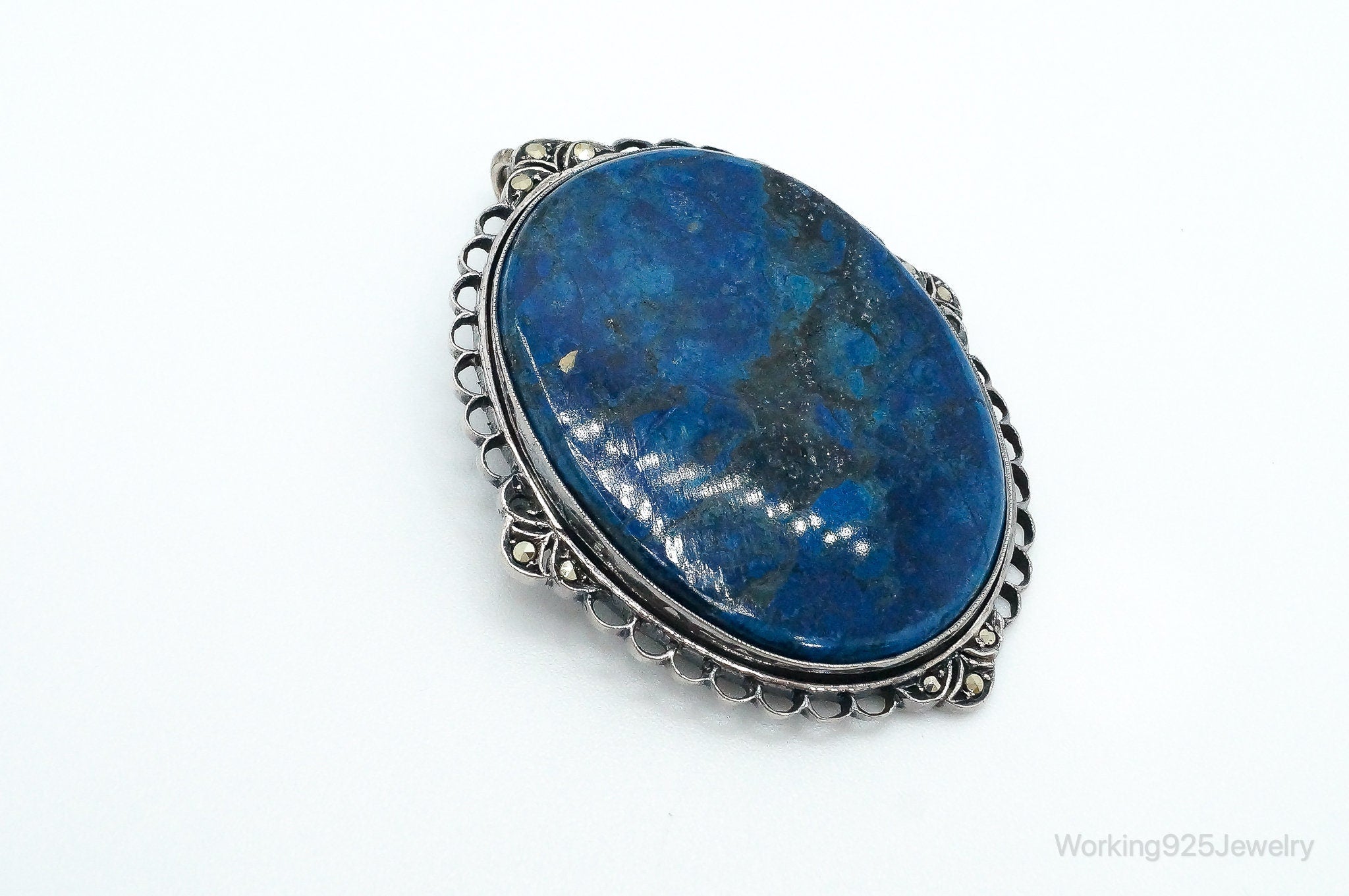 Large Antique Lapis Lazuli Marcasite Sterling Silver Pendant | Jewelry > Necklaces > Pendants | Wiccan Center