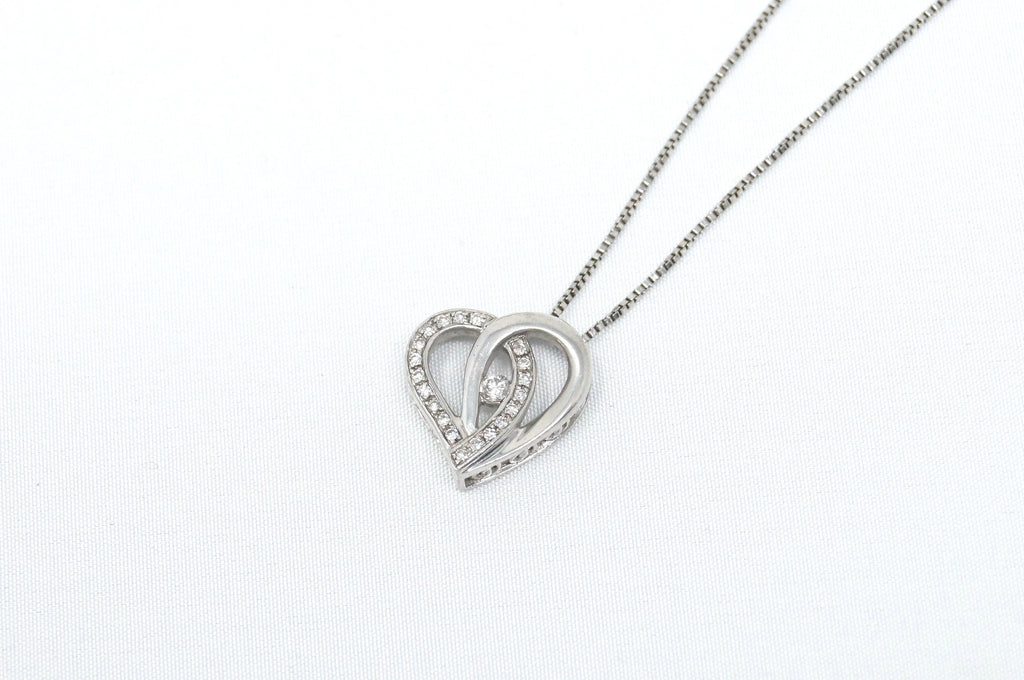 Lovely Vintage Cz Accented Open Heart Sterling Silver Necklace 22" - | Jewelry > Necklaces > Pendants | Wiccan Center