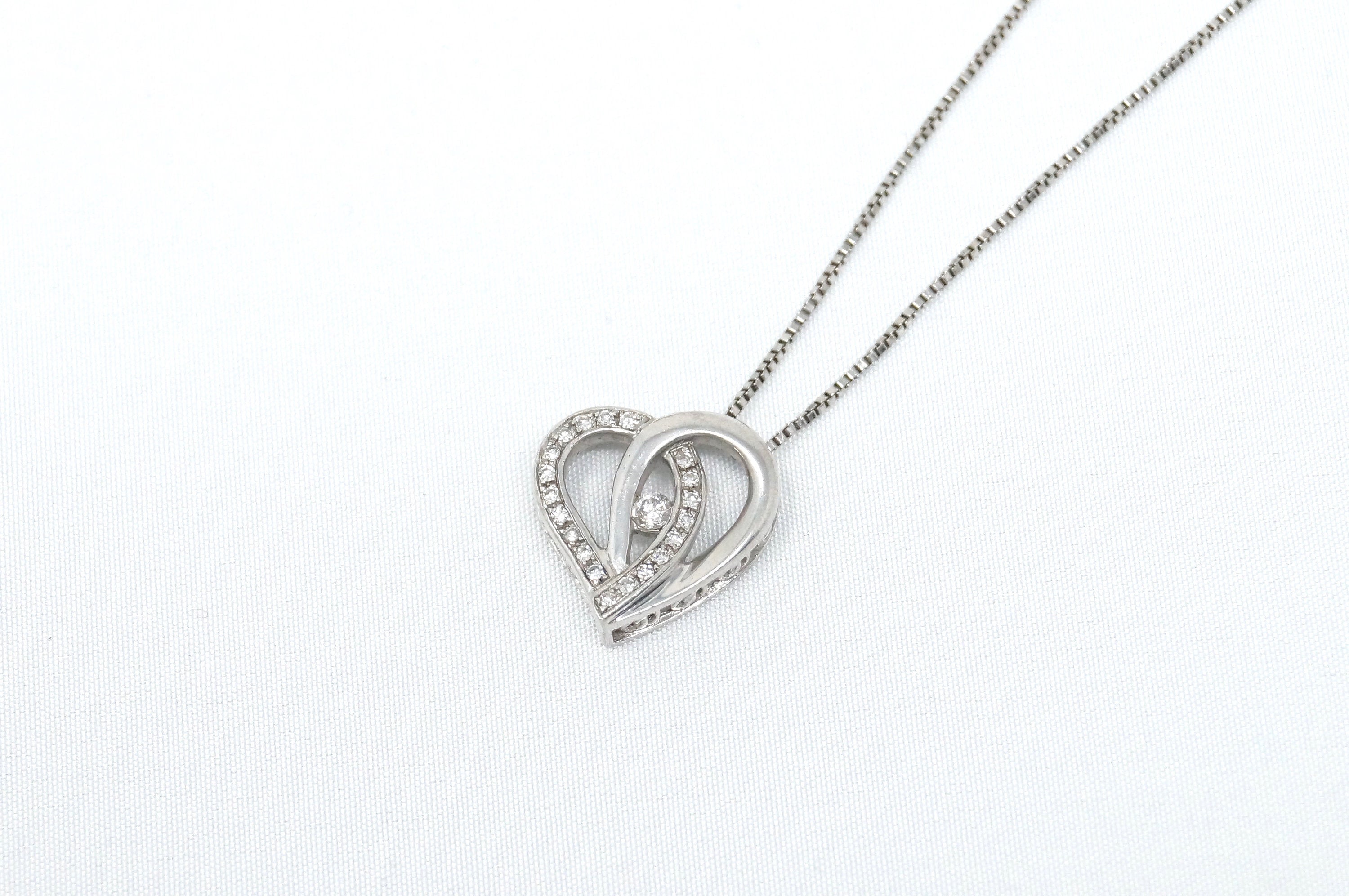 Lovely Vintage Cz Accented Open Heart Sterling Silver Necklace 22" - | Jewelry > Necklaces > Pendants | Wiccan Center