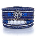 Navy Tree of Life Multi Wrap Bracelet - Sacred Geometry with Magnetic Clasp | Gemstone Jewelry > Bracelets | Wiccan Center