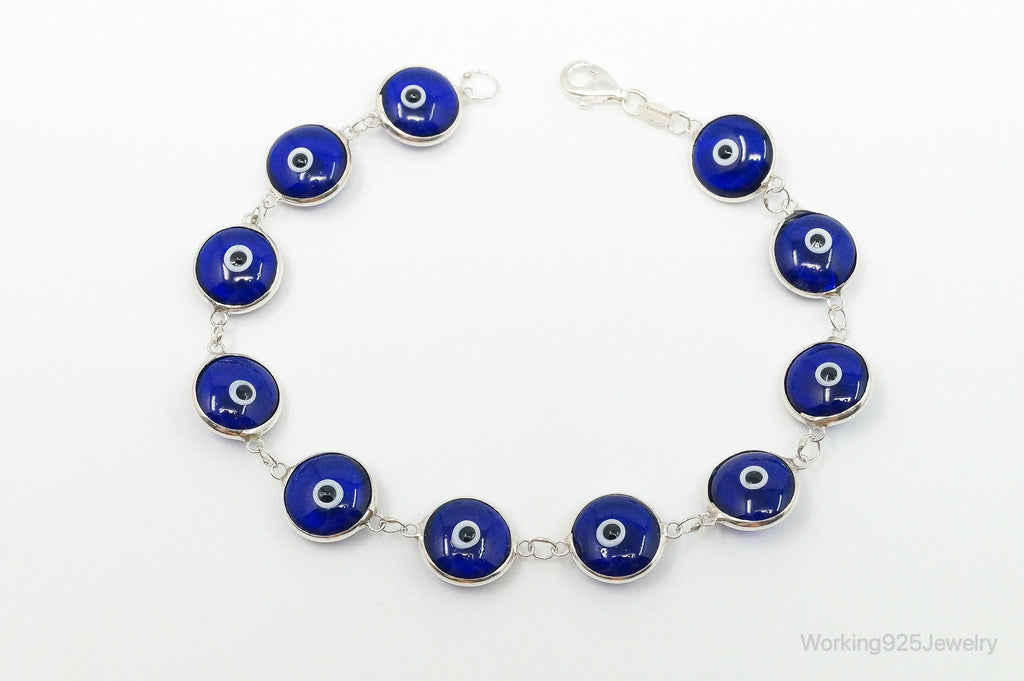 Vintage Blue Glass Eye Sterling Silver Link Bracelet | Jewelry > Bracelets | Wiccan Center