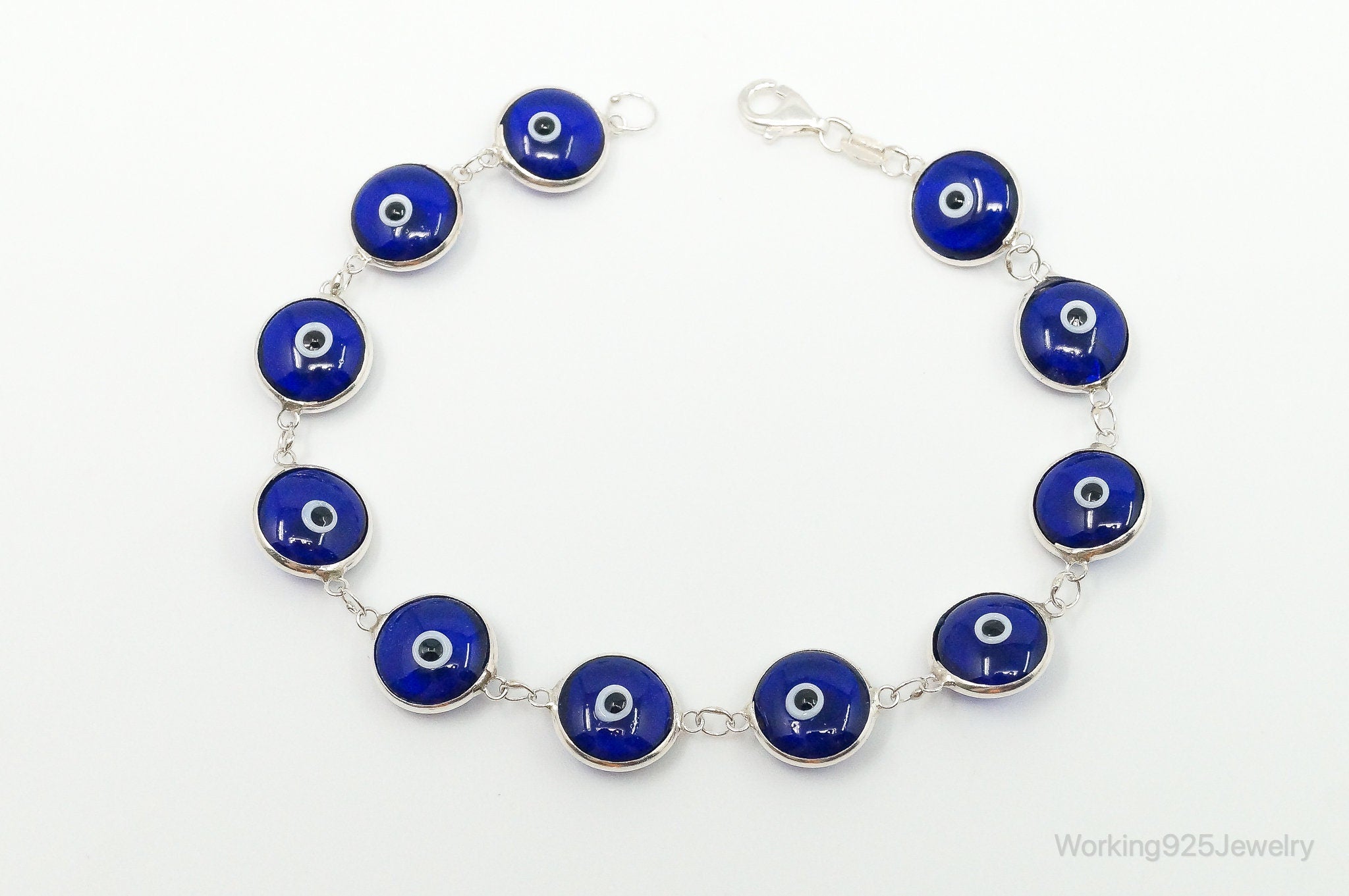 Vintage Blue Glass Eye Sterling Silver Link Bracelet | Jewelry > Bracelets | Wiccan Center