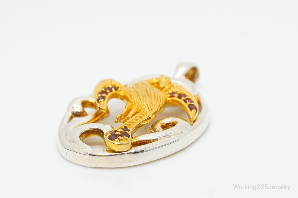 Vintage Garnet Bird Cut Out Gold Vermeil Sterling Silver Necklace Pendant | Jewelry > Necklaces > Pendants | Wiccan Center