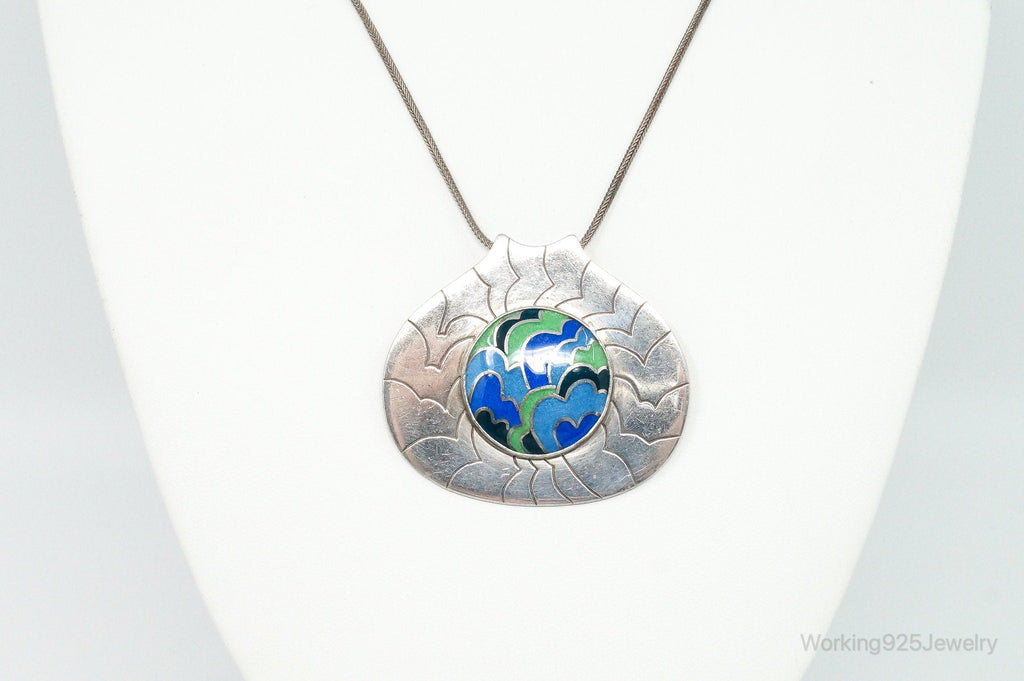 RARE Vintage 1970s Modernist Caren Sterling Silver Enamel Necklace | Jewelry > Necklaces > Pendants | Wiccan Center