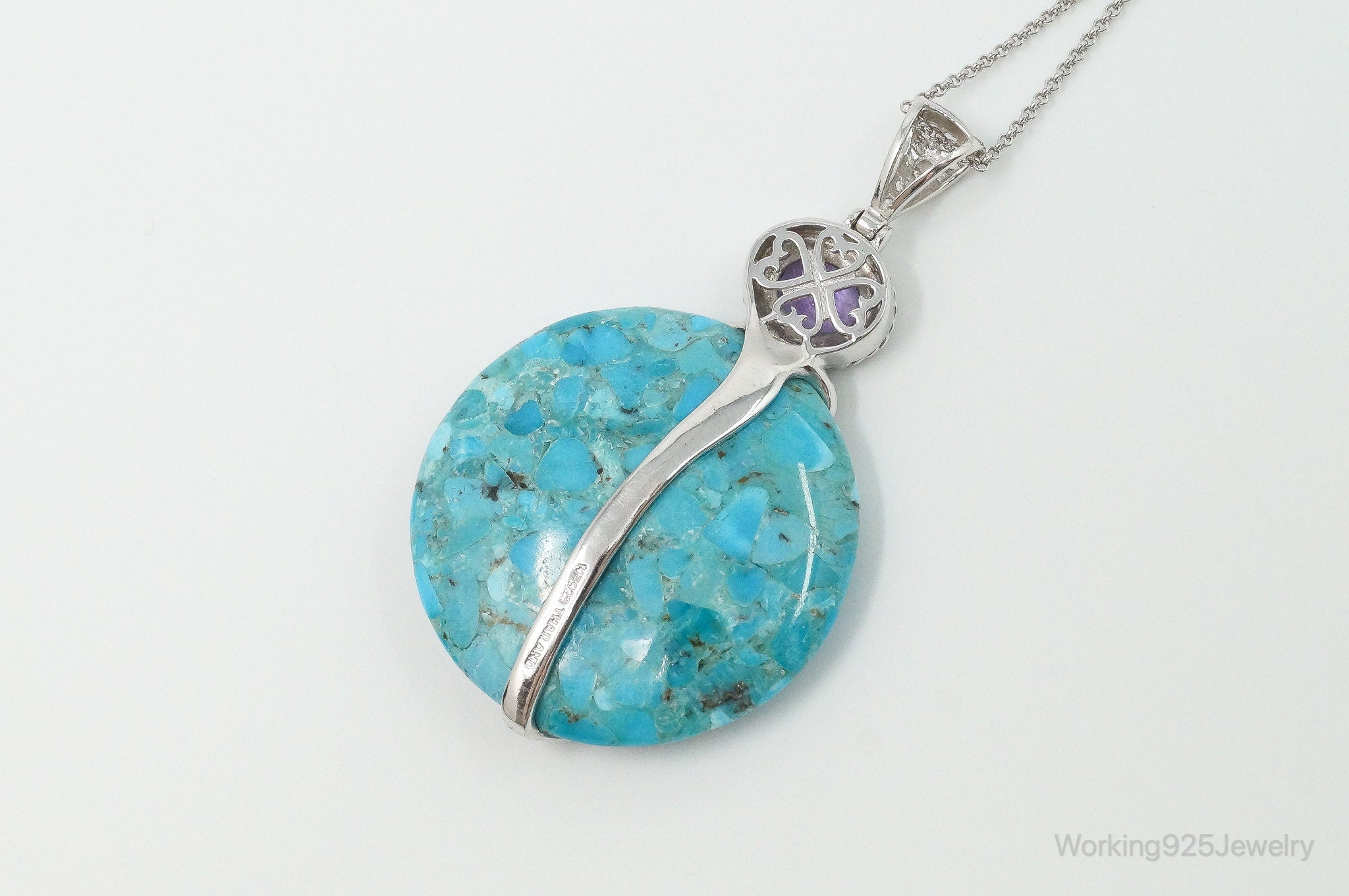 Designer Large Blue Mojave Turquoise Amethyst Sterling Silver Necklace | Jewelry > Necklaces > Pendants | Wiccan Center