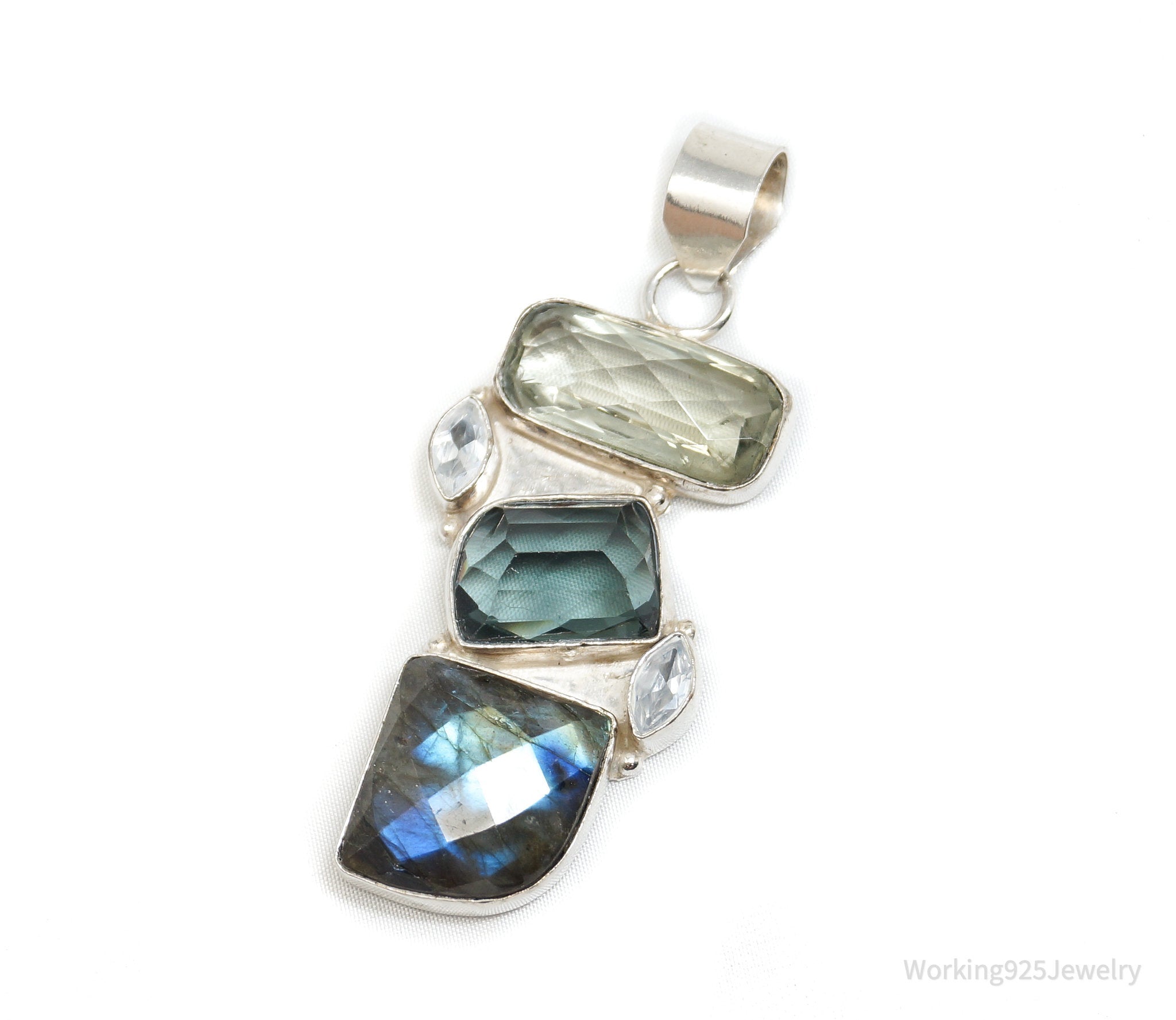 Vintage Large Labradorite Topaz Crystal Sterling Silver Necklace Pendant | Jewelry > Necklaces > Pendants | Wiccan Center