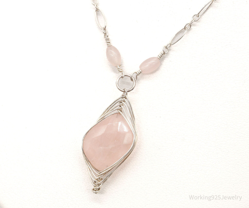 Vintage Large Rose Quartz Filigree Silver Necklace | Jewelry > Necklaces > Pendants | Wiccan Center