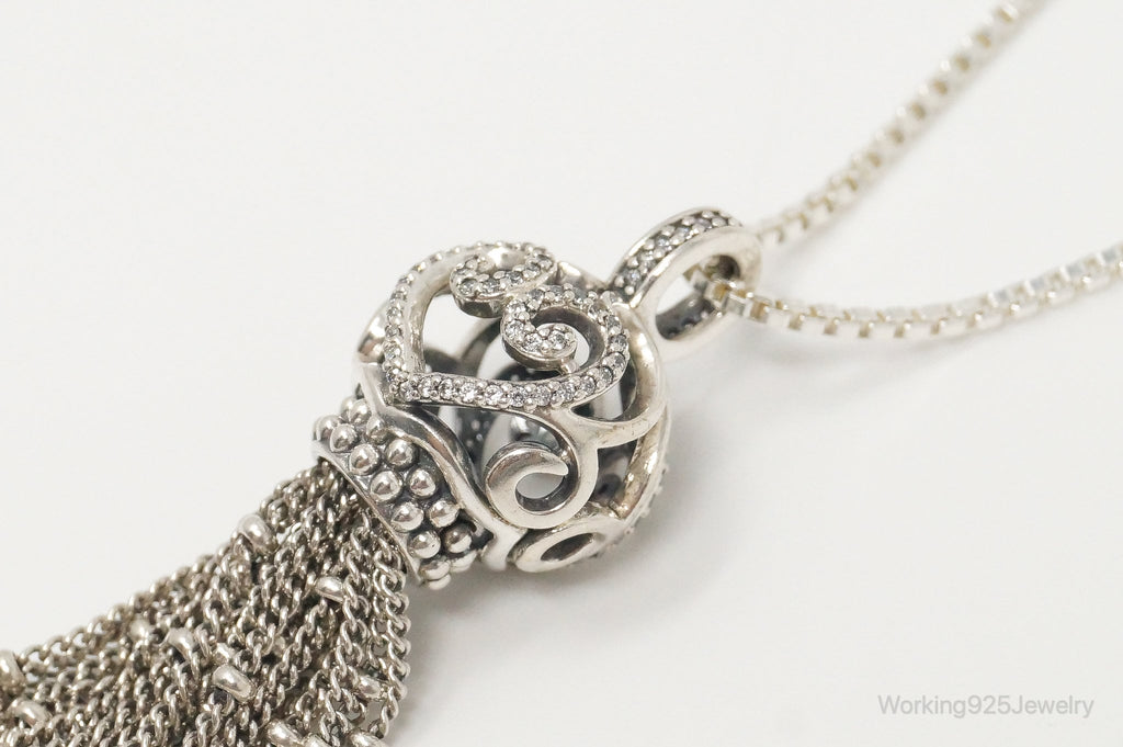 Vintage Open Heart Cubic Zirconia Mesh Sterling Silver Necklace | Jewelry > Necklaces > Pendants | Wiccan Center