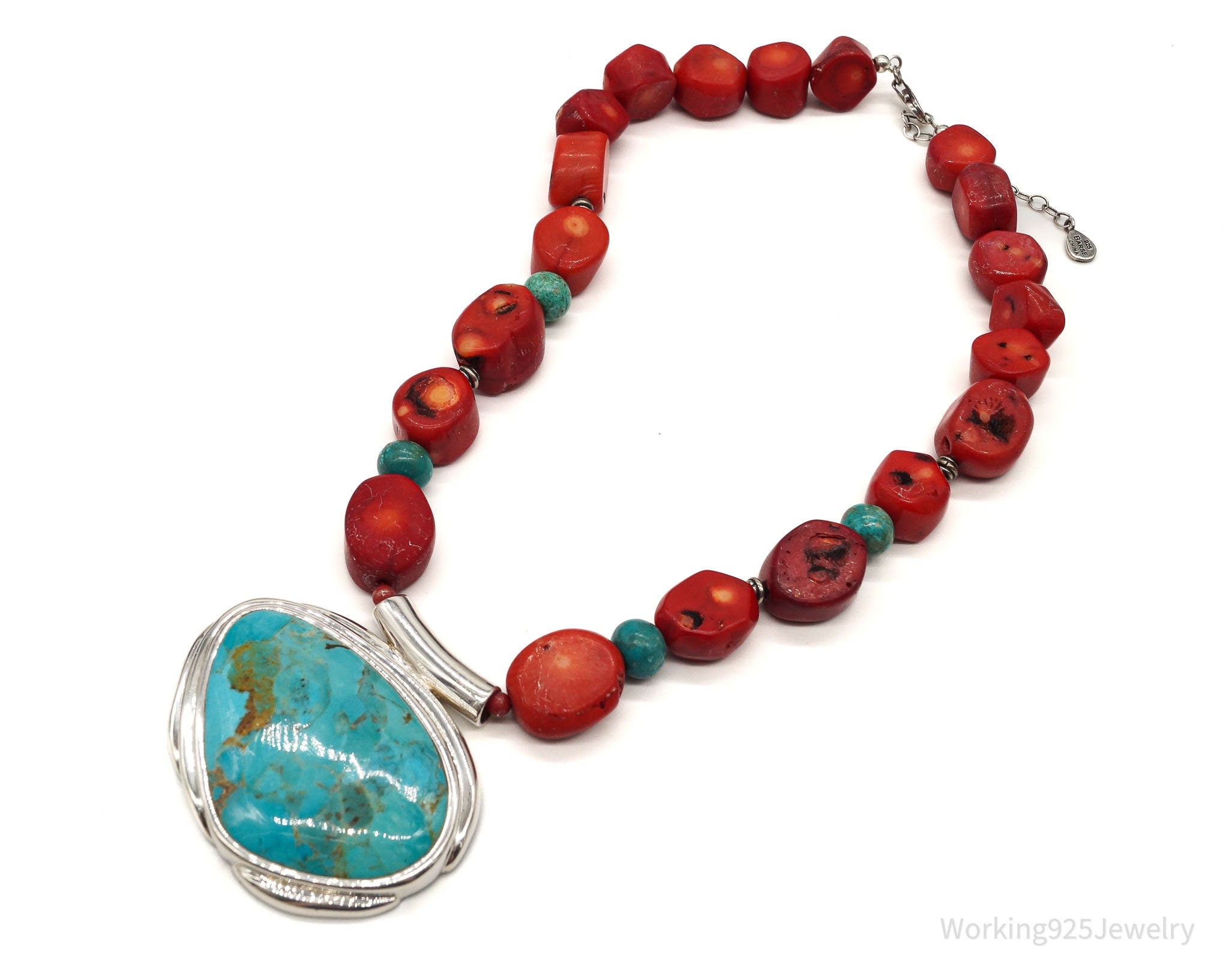 Vintage BARSE Chunky Coral Turquoise Sterling Silver Bead Necklace | Jewelry > Necklaces | Wiccan Center