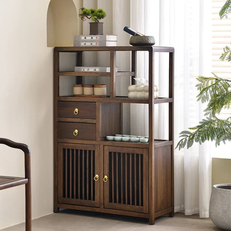 Luxury Chinese Solid Wood Curio Cabinet – Oriental Living Room Display Credenza | Storage Cabinet | Wiccan Center