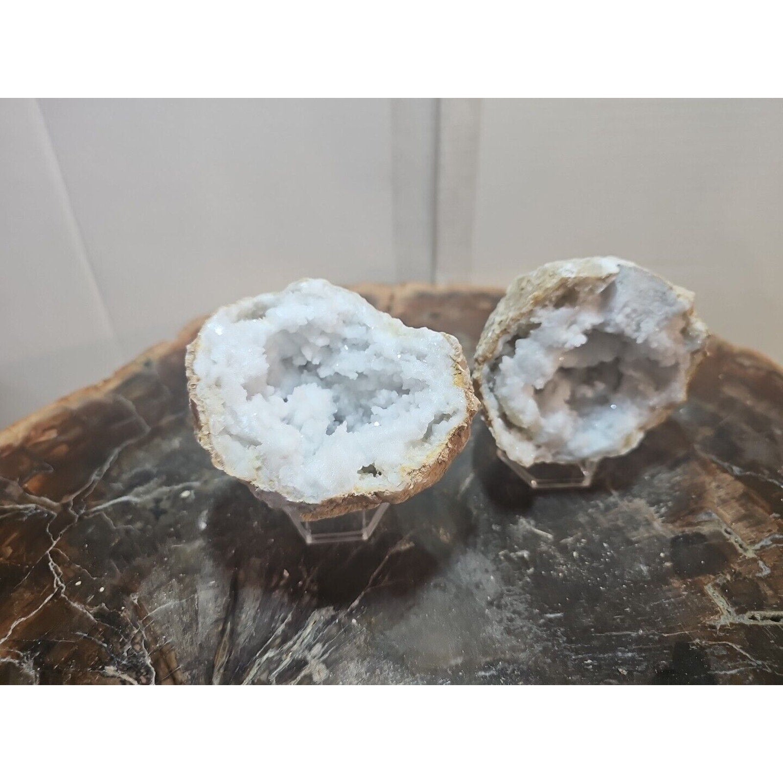 Moroccan Quartz Geode Pair with Display Stands — 1.18 lbs | CrystalCloud Company | Geodes & Clusters | Wiccan Center