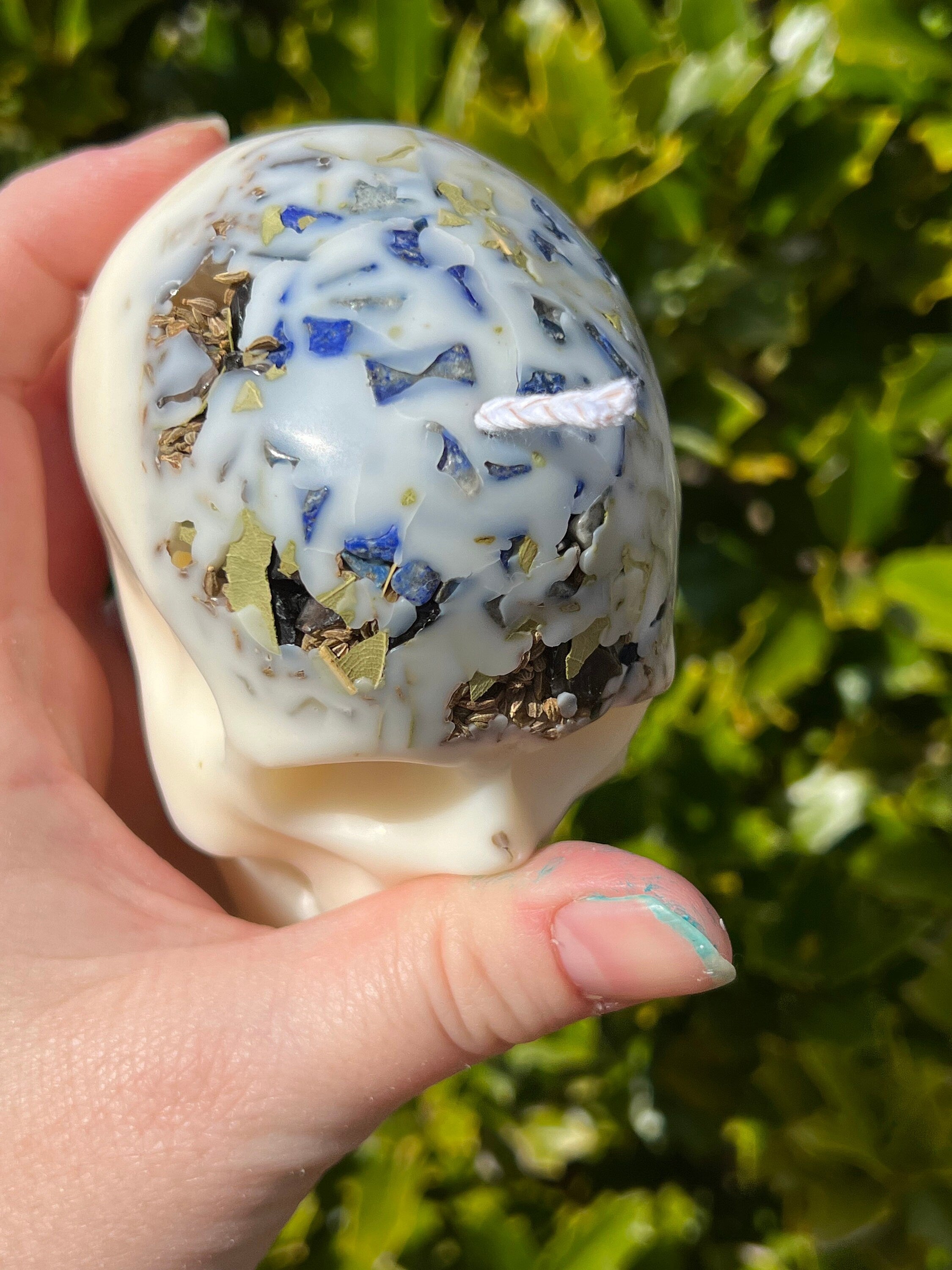 Witches Shield of Protection Herbal Intention Large Skull Crystal Candle | Ritual Altar Tool Stone Spell Scented Soy Gift Dragons Blood | | Wiccan Center