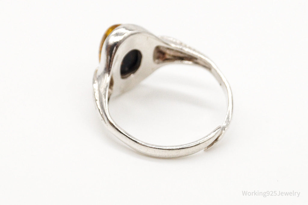 Vintage Designer PS Amber Modernist Sterling Silver Ring - Sz 7.5 Adjustable | Jewelry > Rings | Wiccan Center