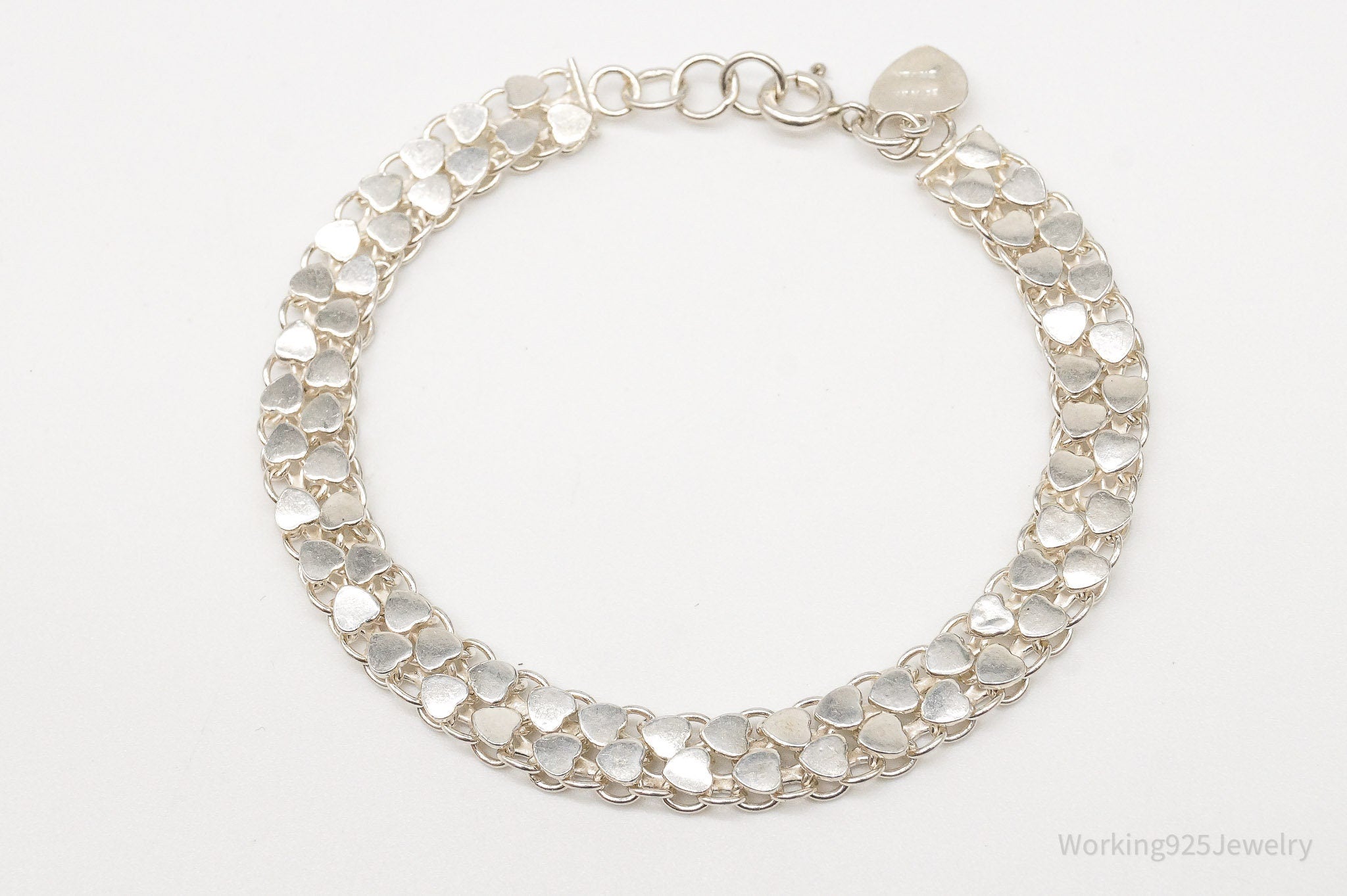 Vintage Hearts Mesh Chain Link Silver Bracelet | Jewelry > Bracelets | Wiccan Center