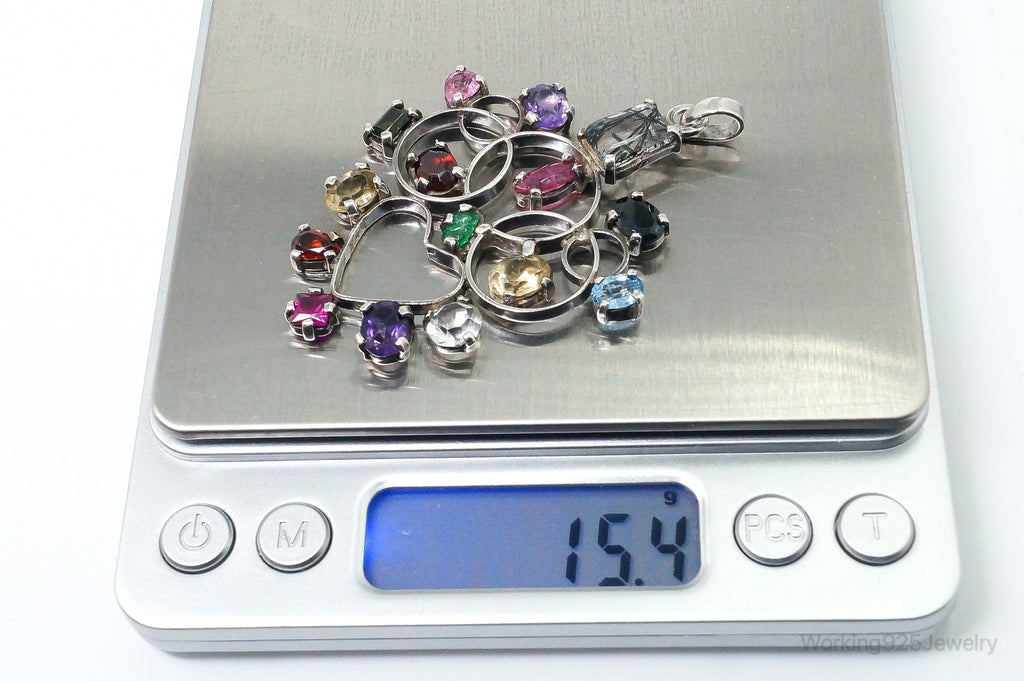 Large Vintage Multi Gem Sterling Silver Necklace Pendant | Jewelry > Necklaces > Pendants | Wiccan Center